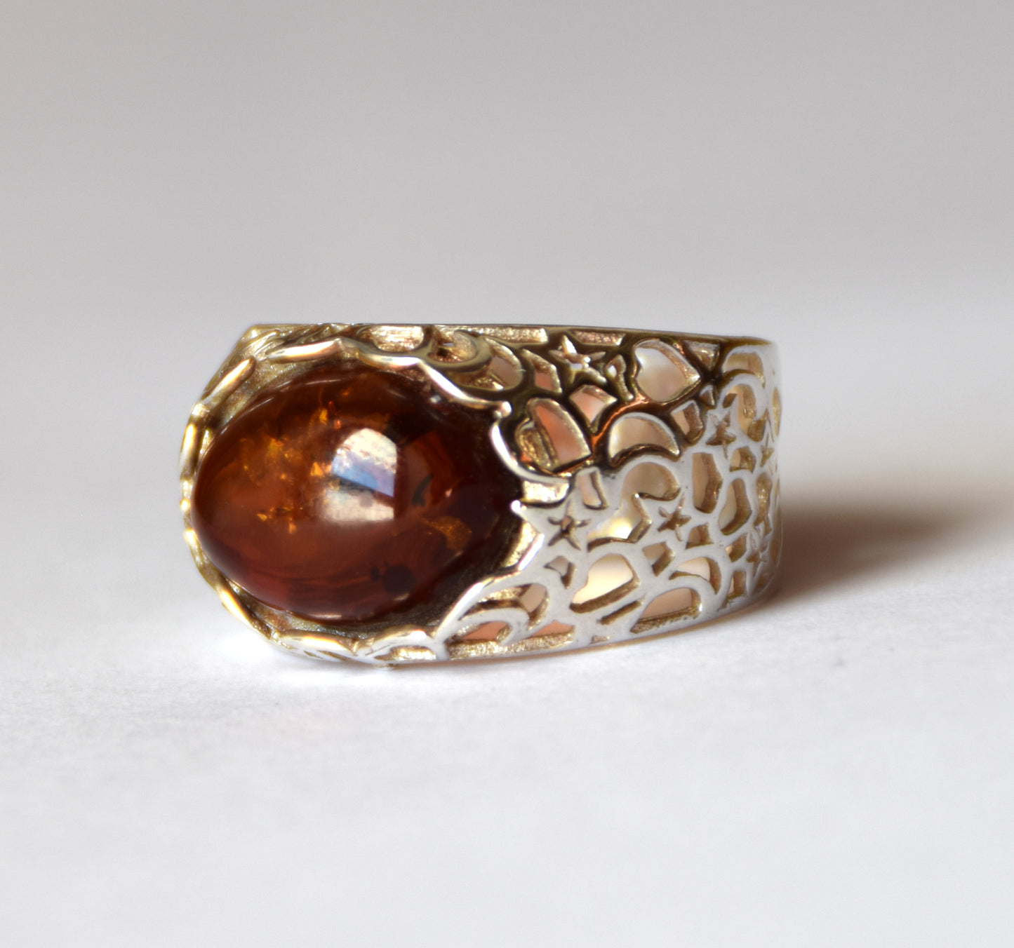 MJ Baltica, ring, natural Baltic Amber, 925 Silver, handcrafted, band, luminous BP089