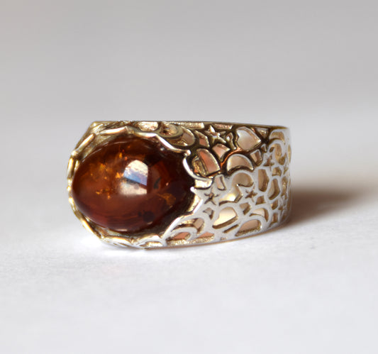 MJ Baltica, ring, natural Baltic Amber, 925 Silver, handcrafted, band, luminous BP089