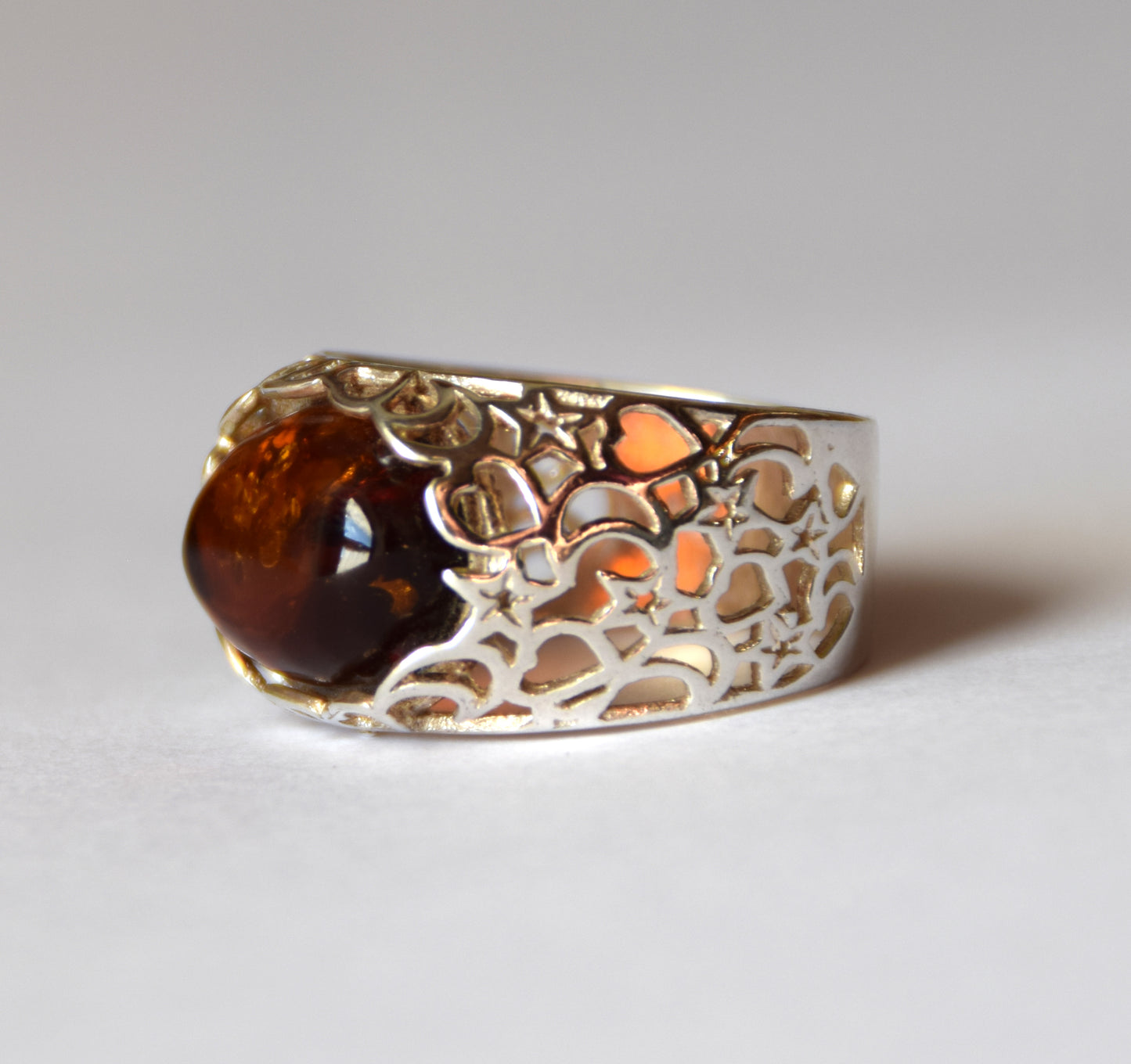 MJ Baltica, ring, natural Baltic Amber, 925 Silver, handcrafted, band, luminous BP089