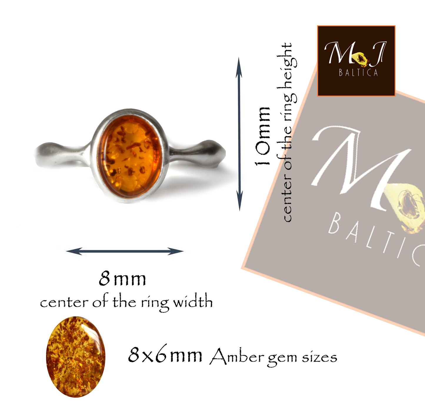 MJ Baltica, ring, natural Baltic Amber, 925 Silver, handcrafted, band, luminous BP093