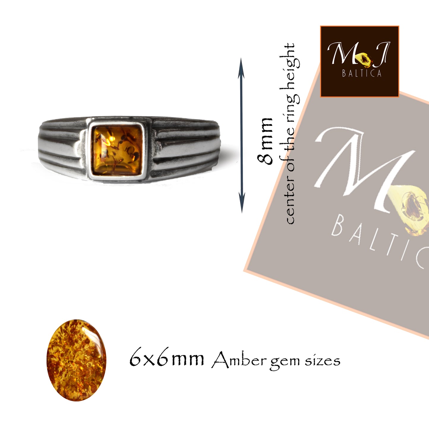 MJ Baltica, anello, Ambra naturale Baltica, Argento 925, artigianale, fascia, luminoso, unisex, BP095