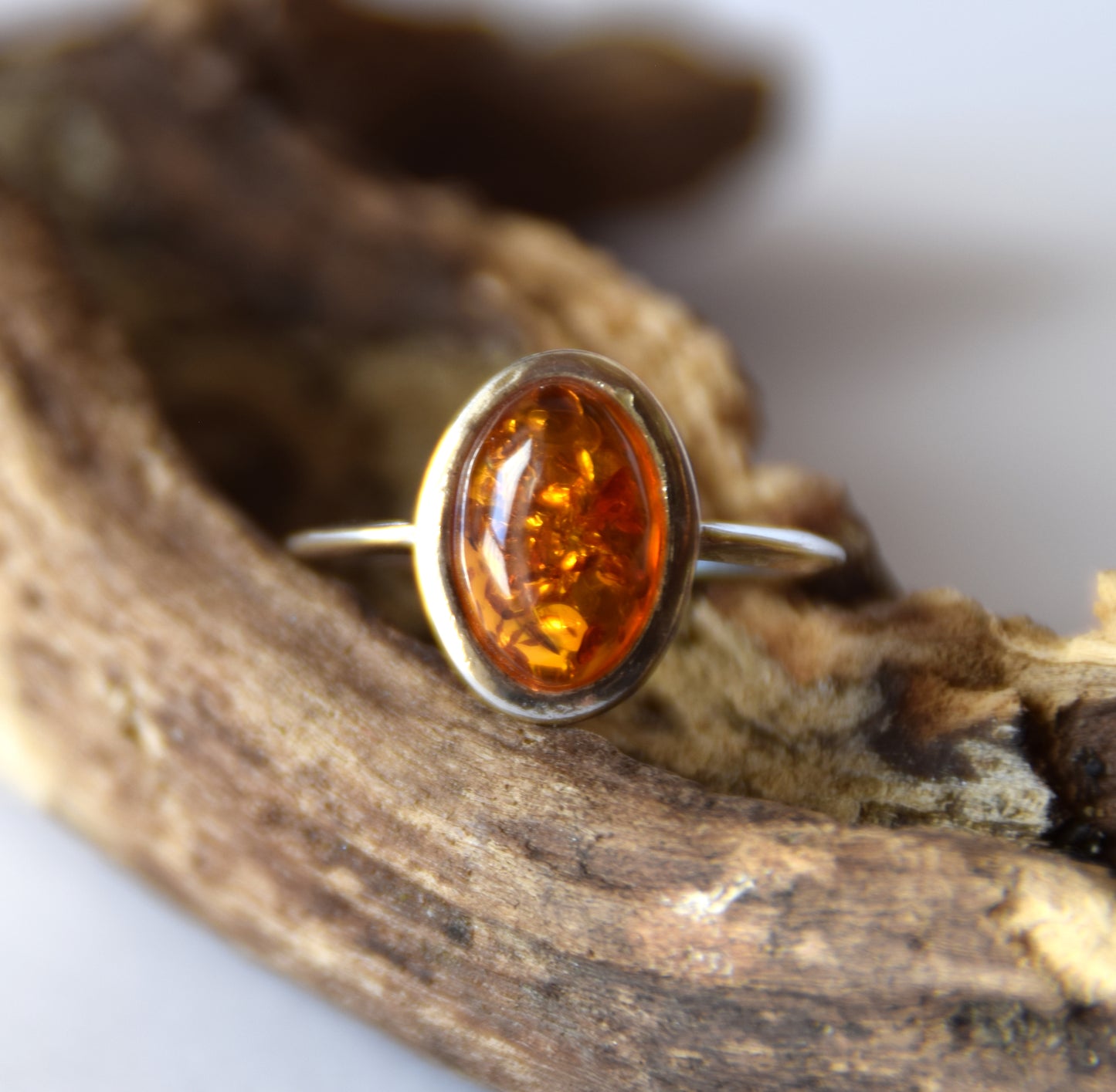 MJ Baltica, ring, natural Baltic Amber, 925 Silver, handcrafted, oval, luminous, delicate, BP099