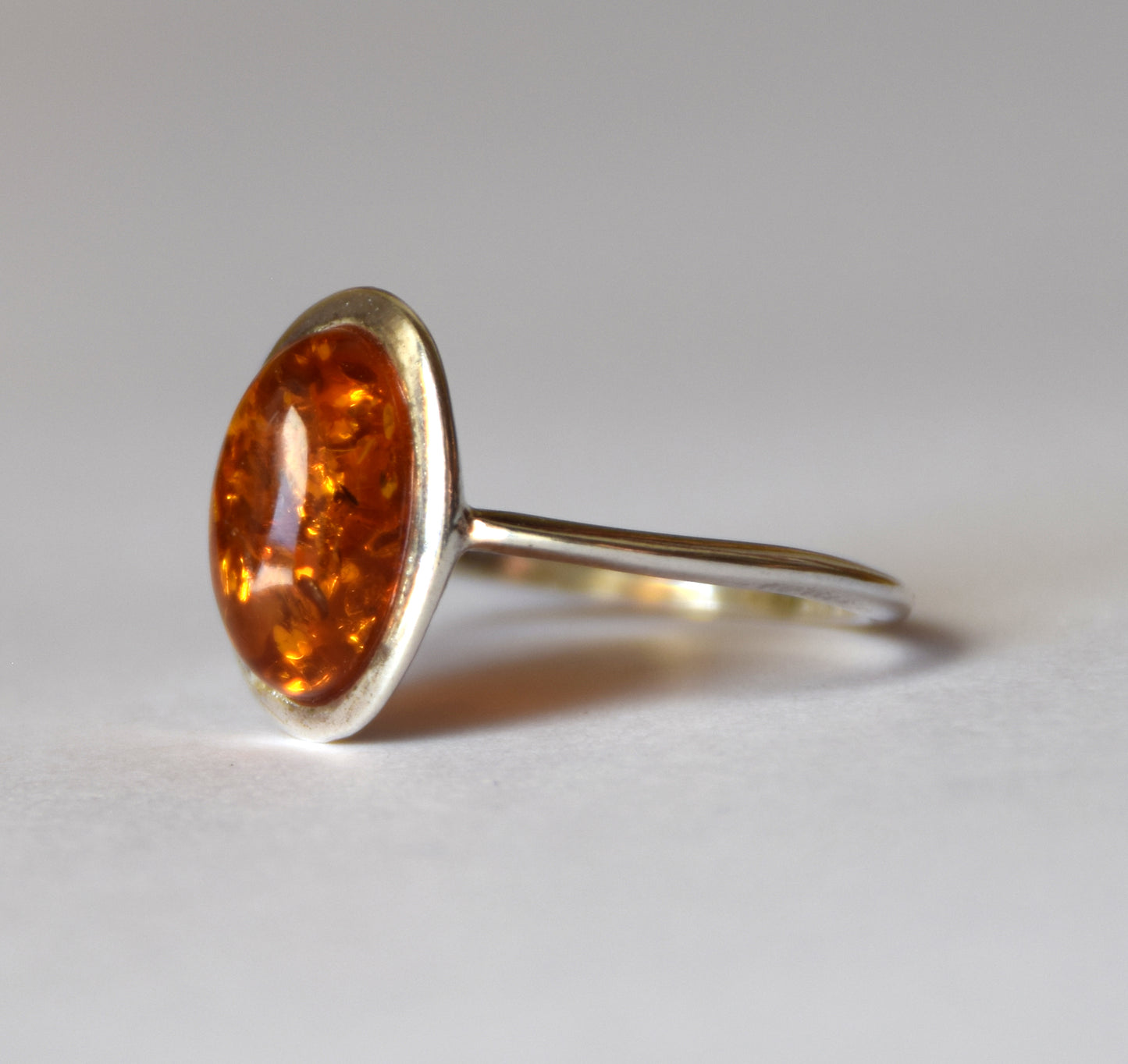 MJ Baltica, ring, natural Baltic Amber, 925 Silver, handcrafted, oval, luminous, delicate, BP099