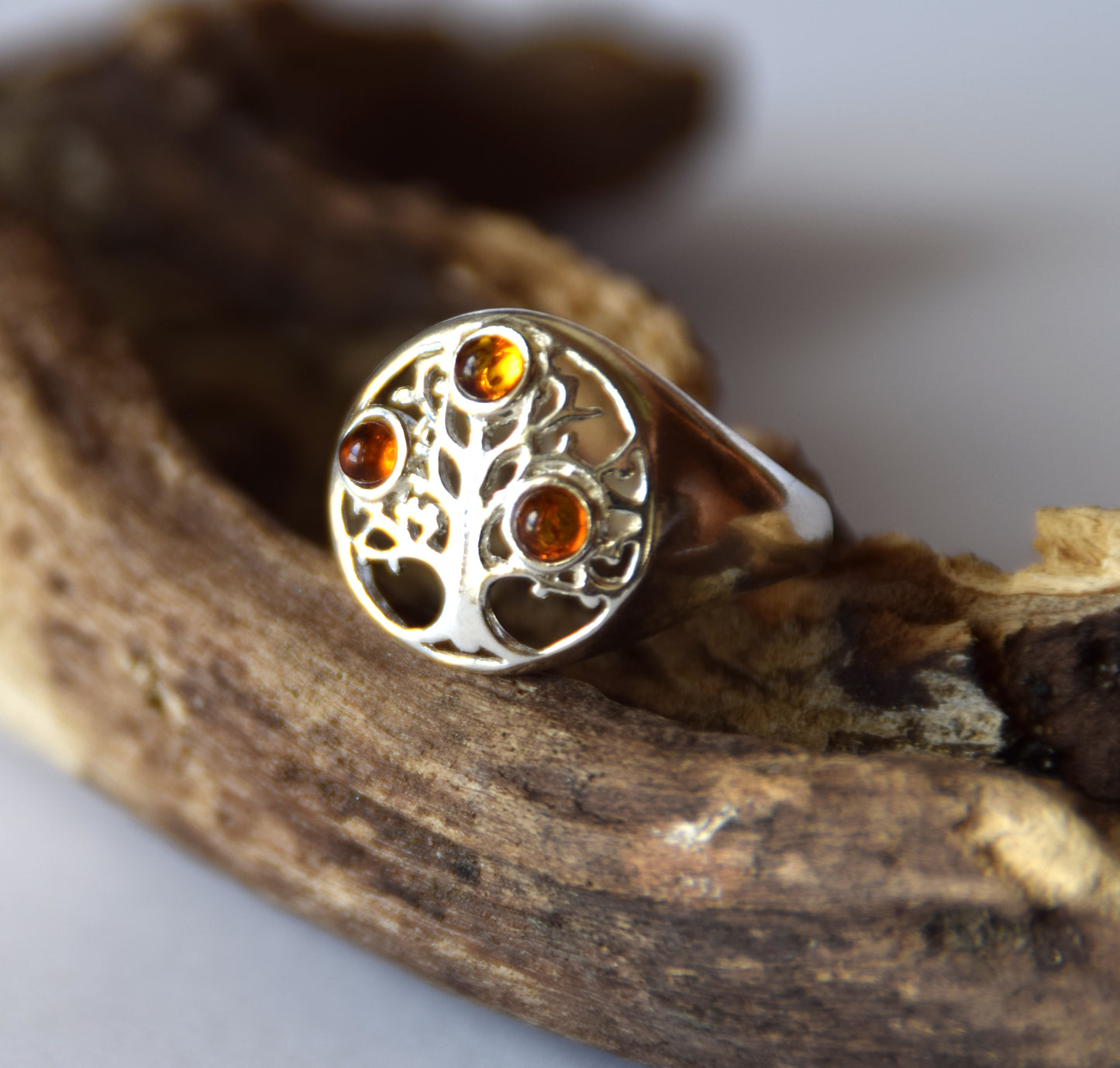 MJ Baltica, ring, natural Baltic Amber, 925 Silver, handcrafted, tree of life, luminous, delicate, BP100