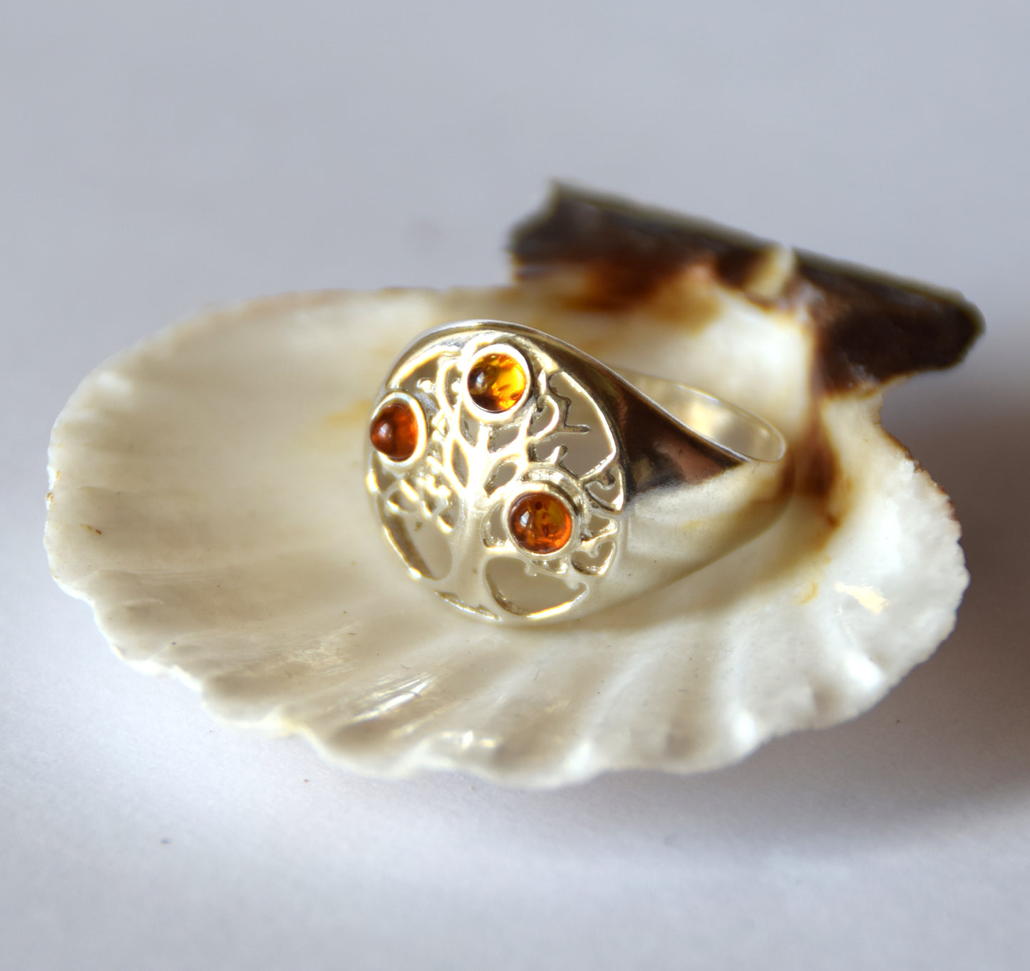 MJ Baltica, ring, natural Baltic Amber, 925 Silver, handcrafted, tree of life, luminous, delicate, BP100