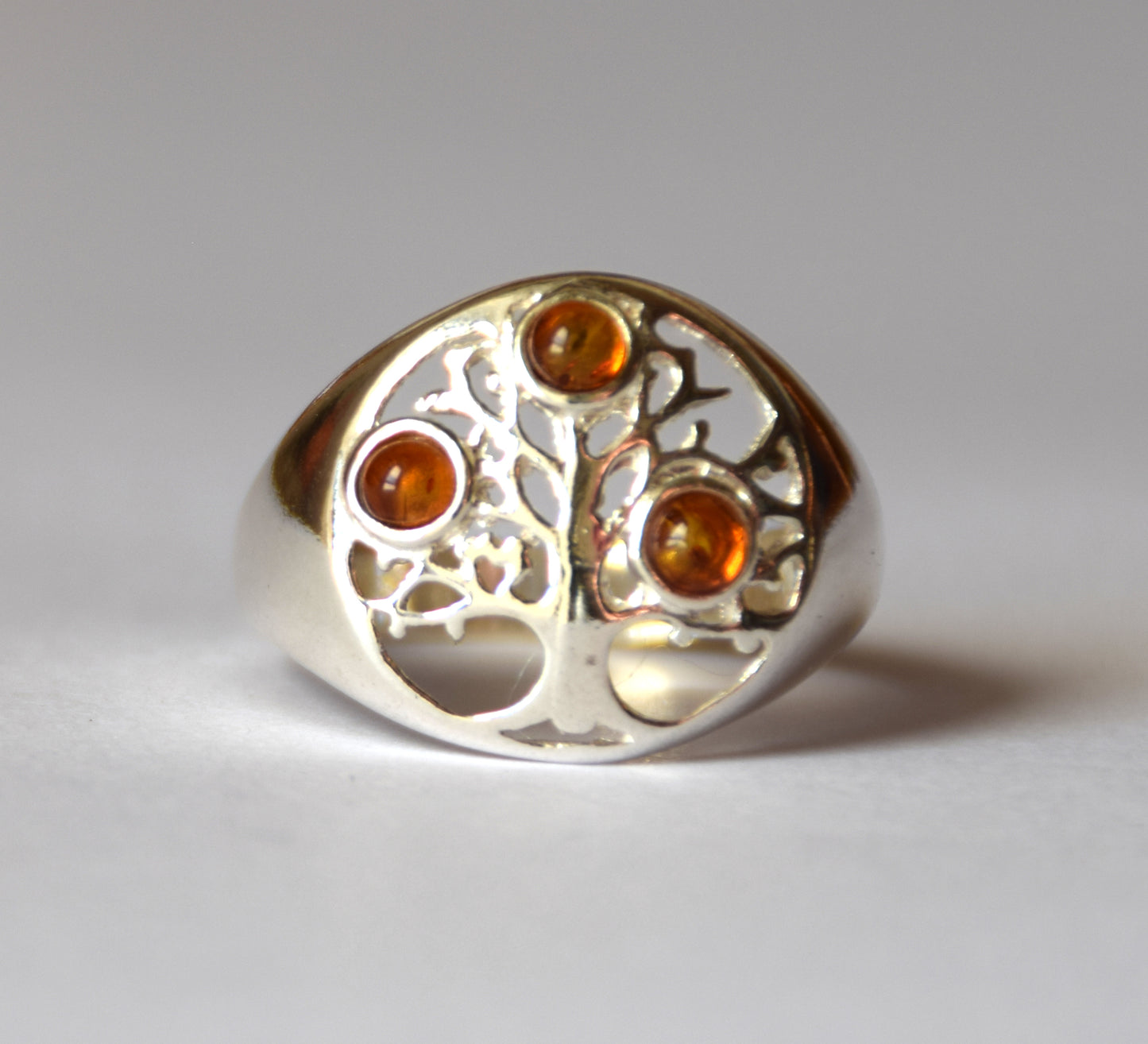 MJ Baltica, ring, natural Baltic Amber, 925 Silver, handcrafted, tree of life, luminous, delicate, BP100