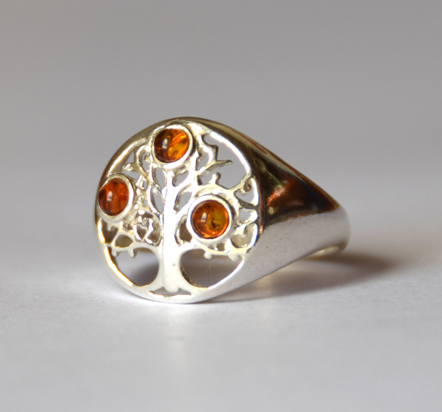 MJ Baltica, ring, natural Baltic Amber, 925 Silver, handcrafted, tree of life, luminous, delicate, BP100