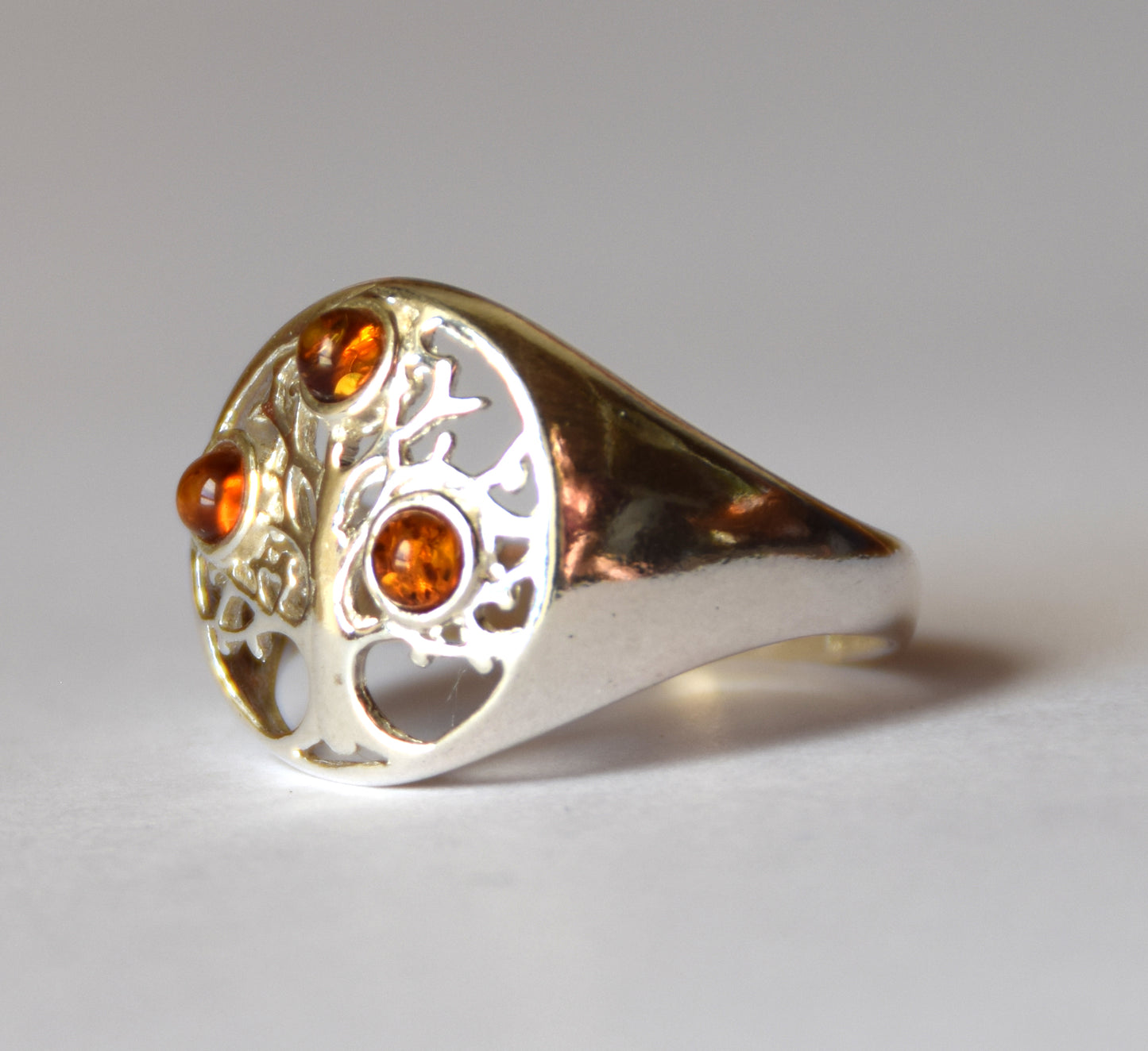 MJ Baltica, ring, natural Baltic Amber, 925 Silver, handcrafted, tree of life, luminous, delicate, BP100