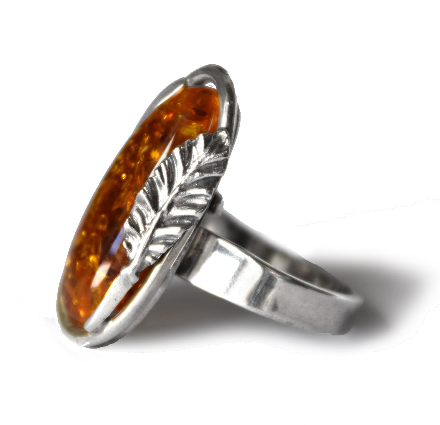 MJ Baltica, ring, Natural Baltic Amber, 925 Silver, large, luminous, cognac, adjustable and unique BP107