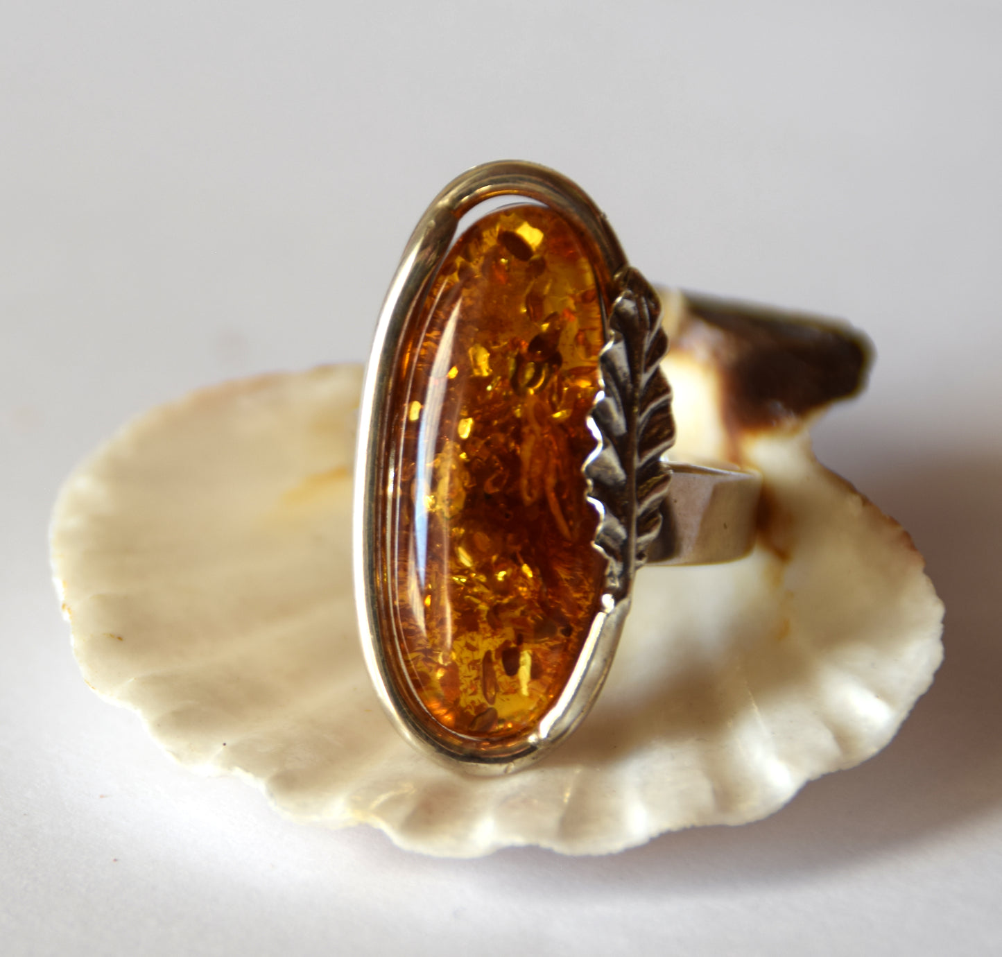 MJ Baltica, ring, Natural Baltic Amber, 925 Silver, large, luminous, cognac, adjustable and unique BP107