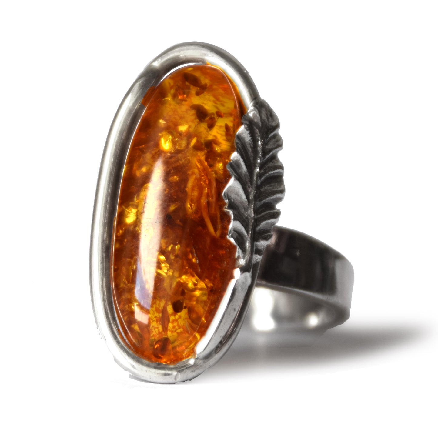 MJ Baltica, anello, Ambra Naturale Baltica, Argento 925, grande, luminoso, cognac, regolabile e unico BP107