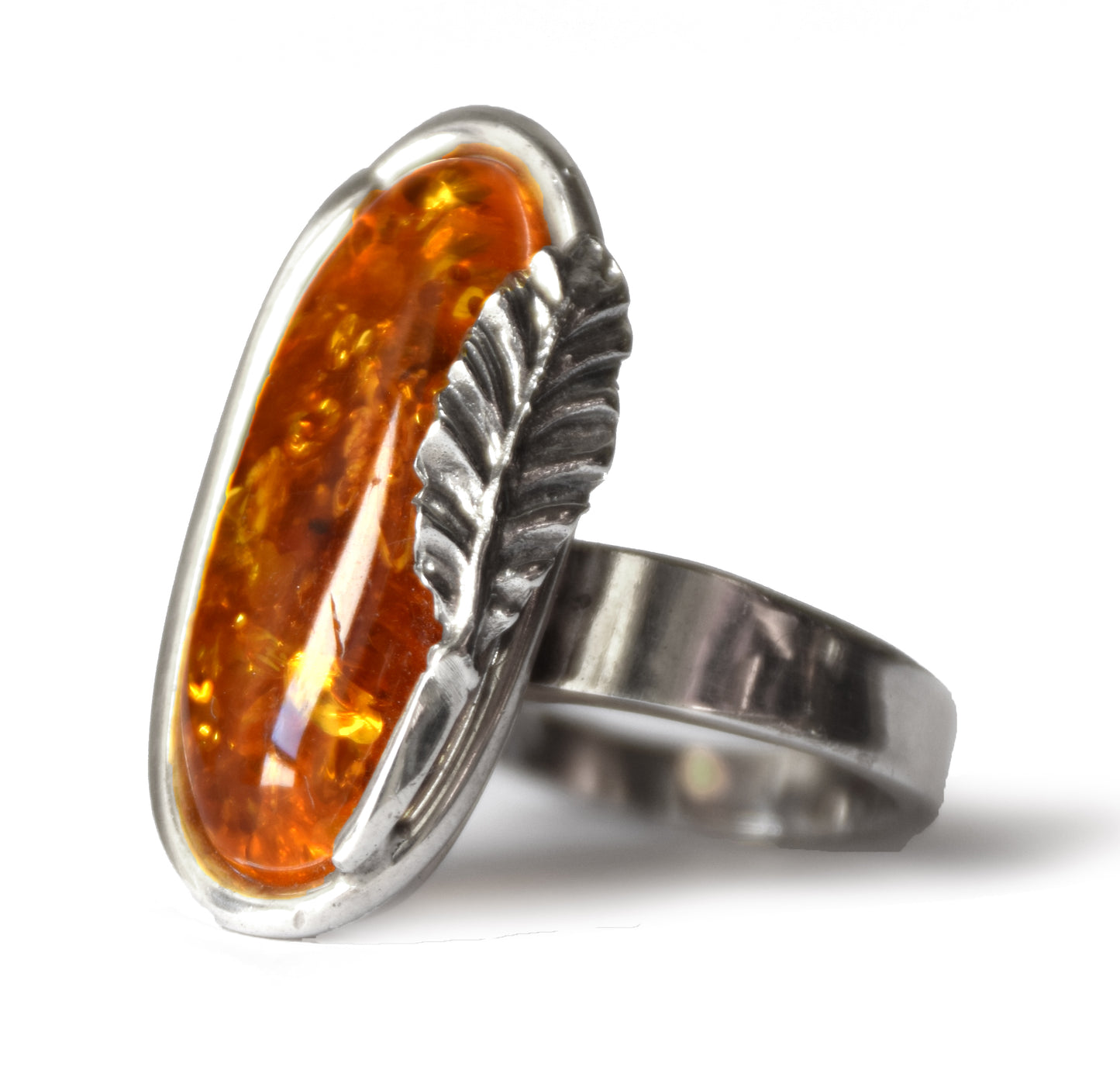 MJ Baltica, ring, Natural Baltic Amber, 925 Silver, large, luminous, cognac, adjustable and unique BP107