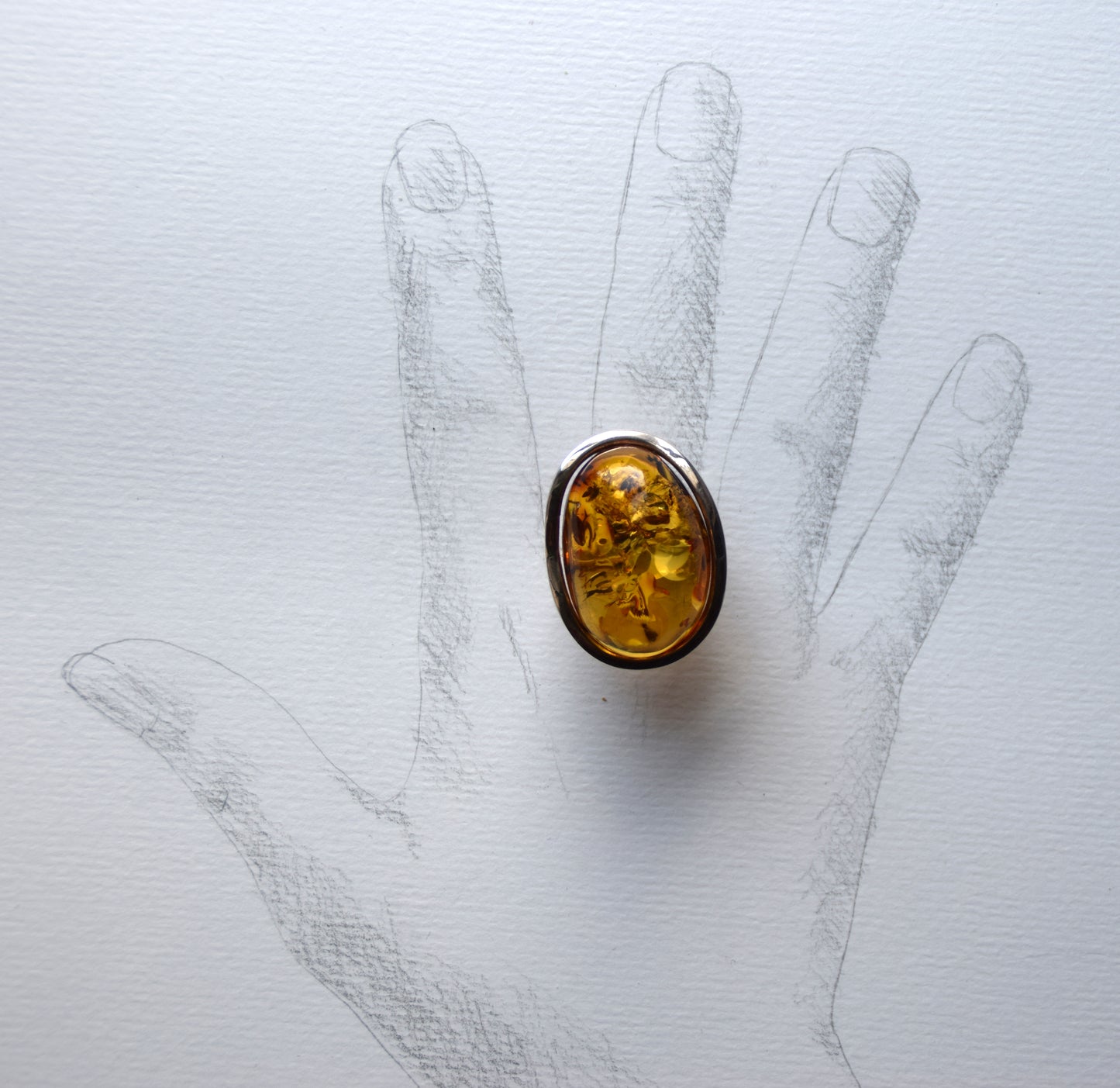 MJ Baltica, ring, Natural Baltic Amber, 925 Silver, large, luminous, cognac, adjustable and unique BP108