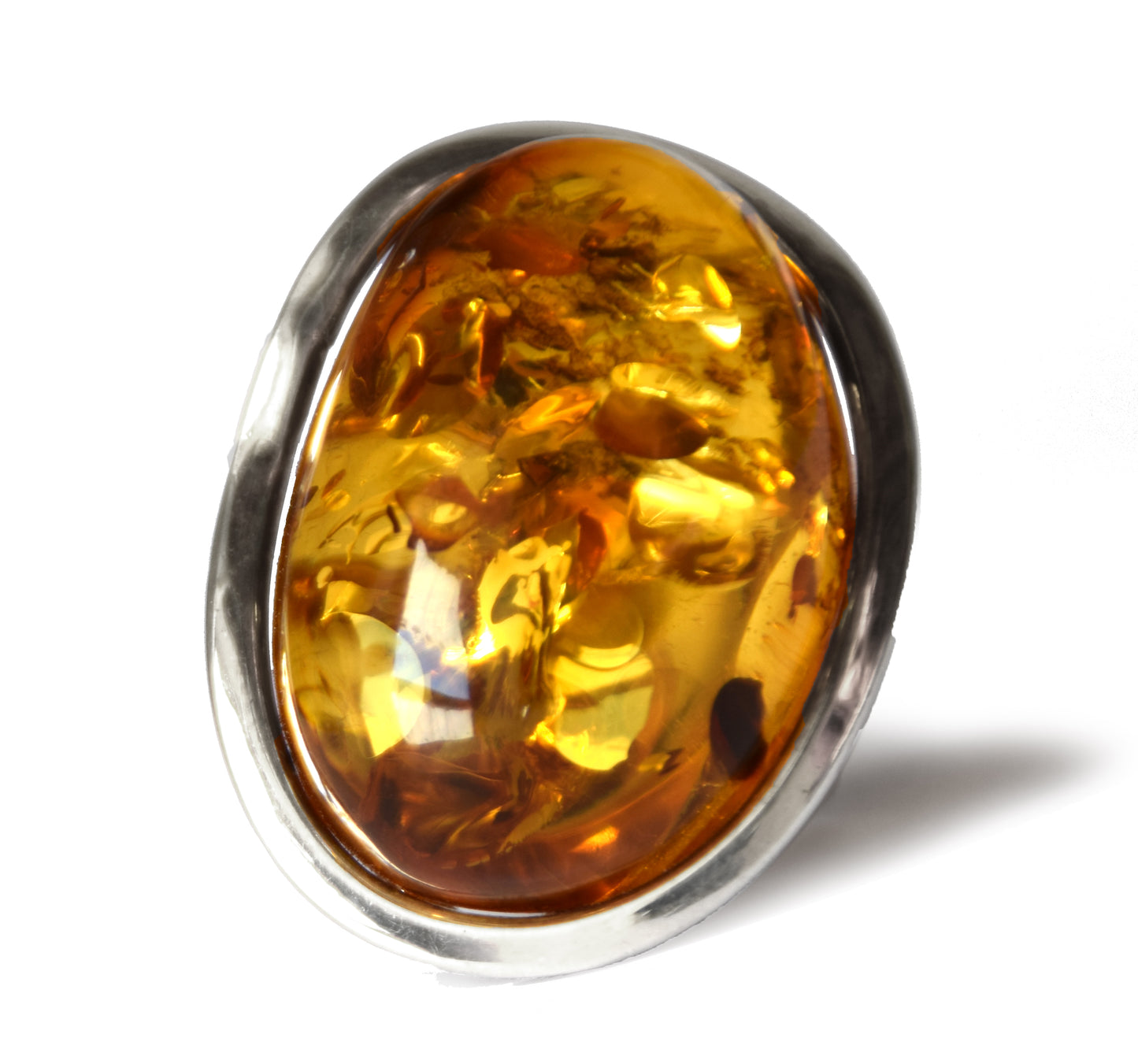 MJ Baltica, anello, Ambra Naturale Baltica, Argento 925, grande, luminoso, cognac, regolabile e unico BP108