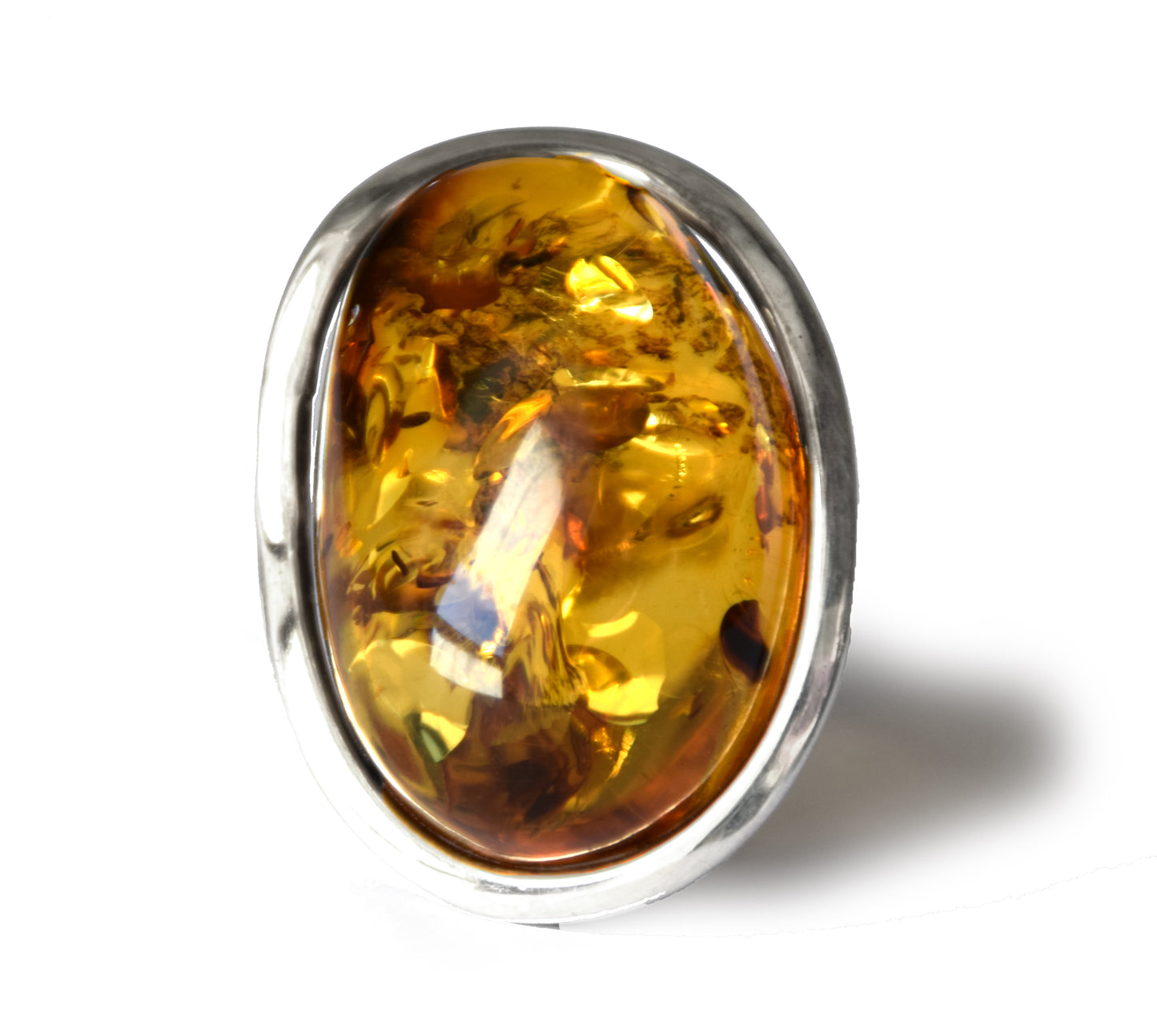 MJ Baltica, ring, Natural Baltic Amber, 925 Silver, large, luminous, cognac, adjustable and unique BP108