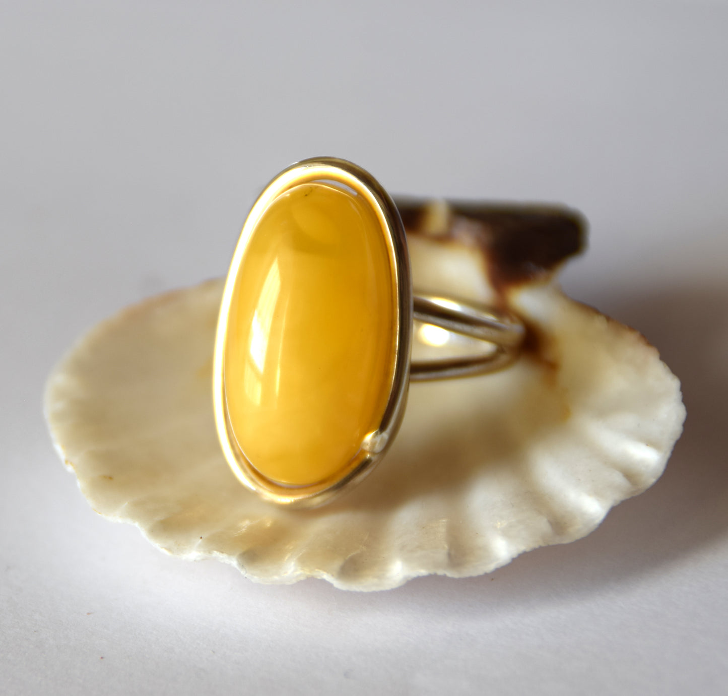 MJ Baltica, ring, Natural Baltic Amber, 925 Silver, large, luminous, imperial amber, adjustable and unique BP109