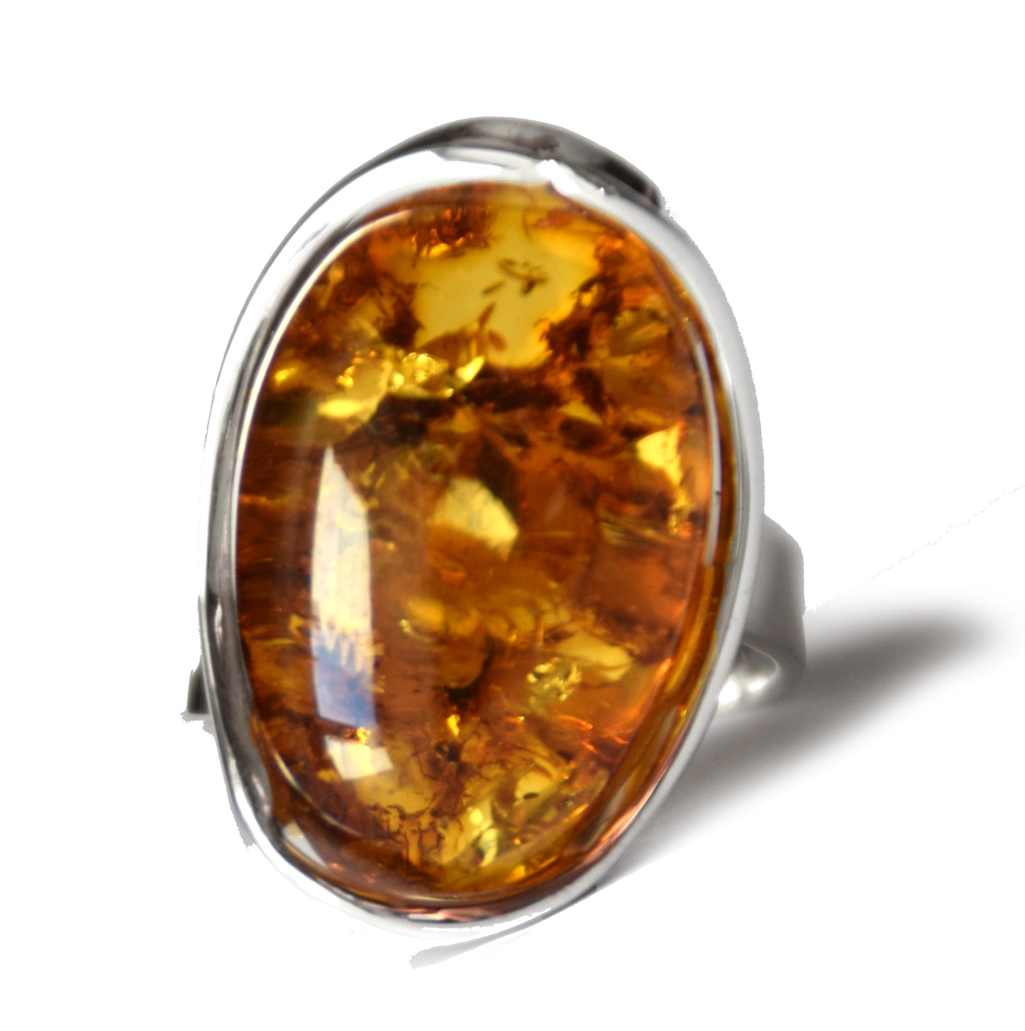 MJ Baltica, anello, Ambra Naturale Baltica, Argento 925, grande, luminoso, cognac, regolabile e unico BP110