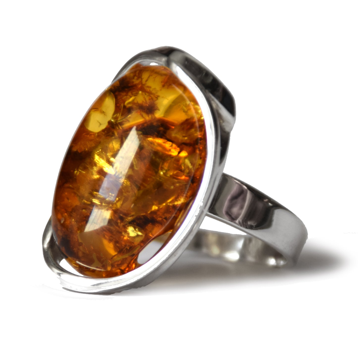 MJ Baltica, anello, Ambra Naturale Baltica, Argento 925, grande, luminoso, cognac, regolabile e unico BP110