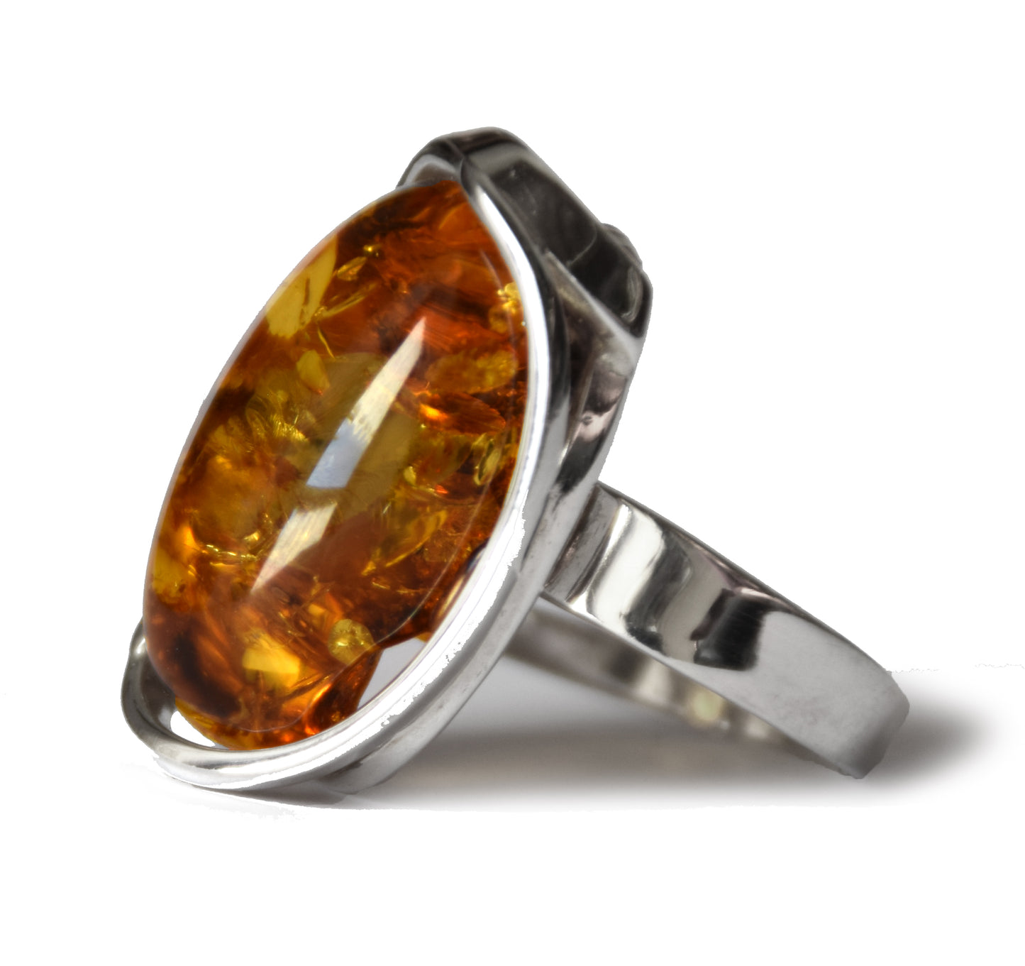 MJ Baltica, anello, Ambra Naturale Baltica, Argento 925, grande, luminoso, cognac, regolabile e unico BP110