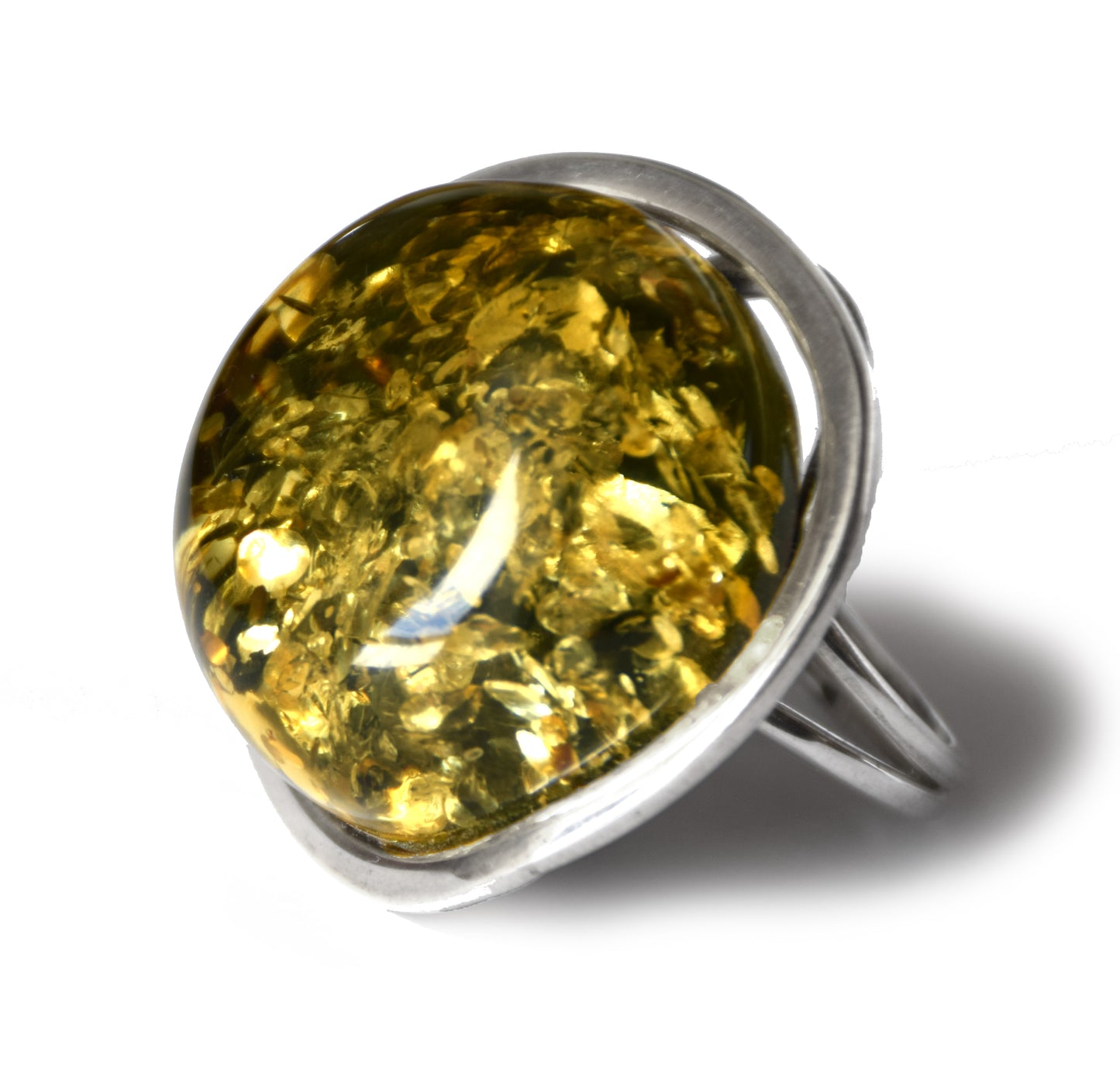 MJ Baltica, ring, Natural Baltic Amber, 925 Silver, large, luminous, green, adjustable and unique BP111