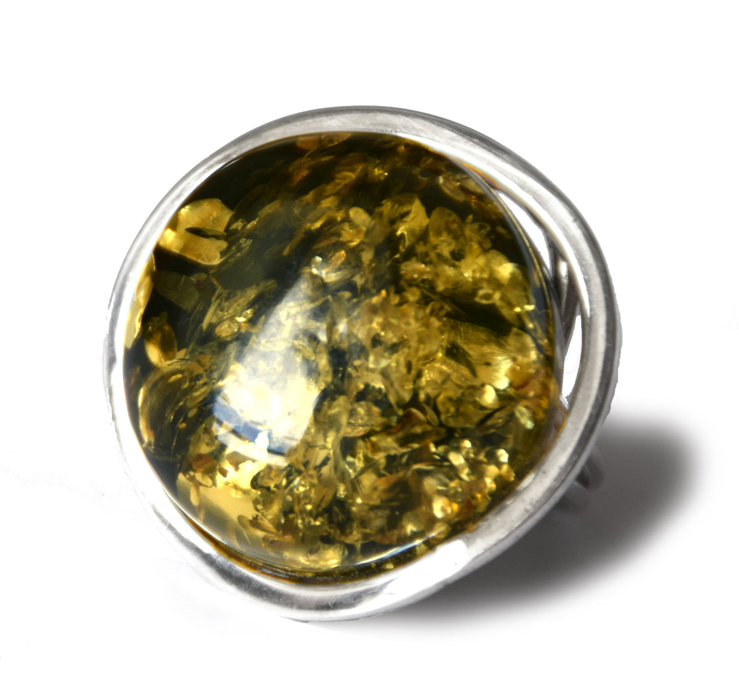 MJ Baltica, ring, Natural Baltic Amber, 925 Silver, large, luminous, green, adjustable and unique BP111