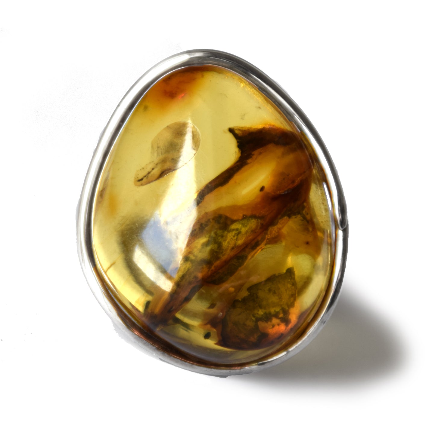 MJ Baltica, ring, Natural Baltic Amber, 925 Silver, large, luminous, light amber, inclusions, adjustable and unique BP112