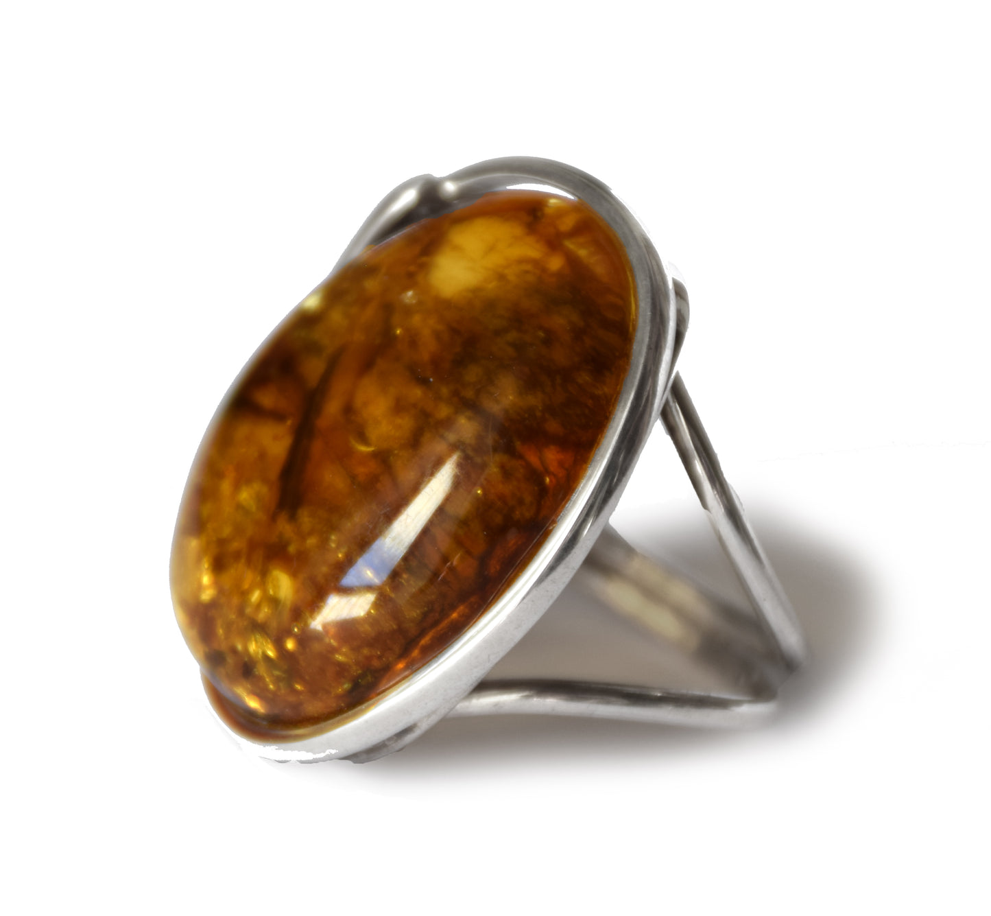 MJ Baltica, ring, Natural Baltic Amber, 925 Silver, large, luminous, light amber, inclusions, adjustable and unique BP115