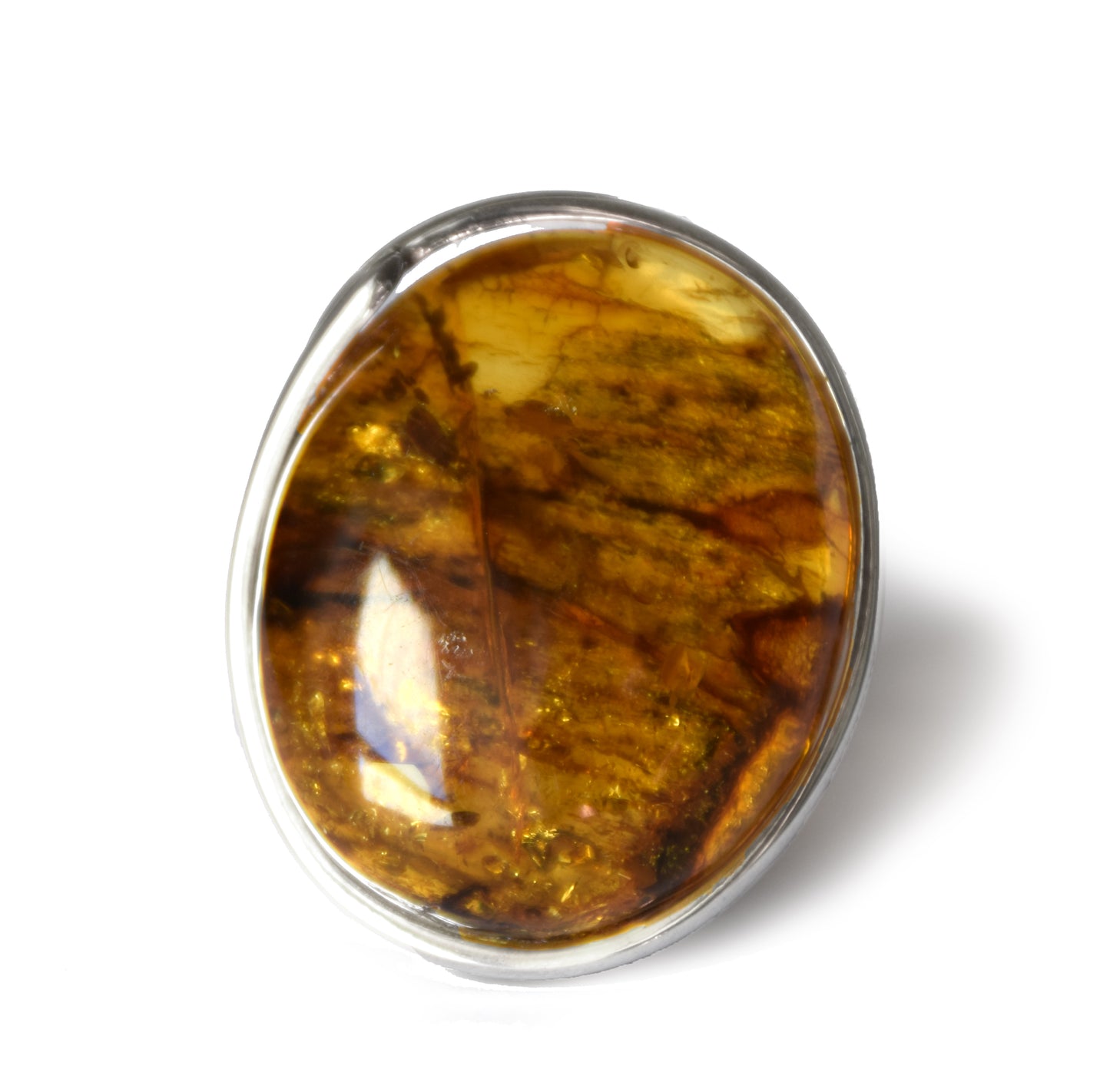 MJ Baltica, ring, Natural Baltic Amber, 925 Silver, large, luminous, light amber, inclusions, adjustable and unique BP115