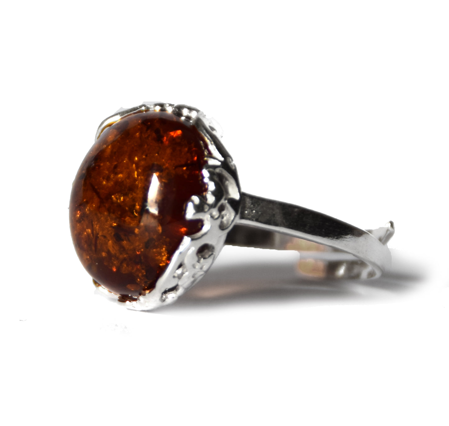 MJ Baltica, ring, natural Baltic amber, 925 silver, adjustable, handcrafted, cognac amber, filigree, BP116