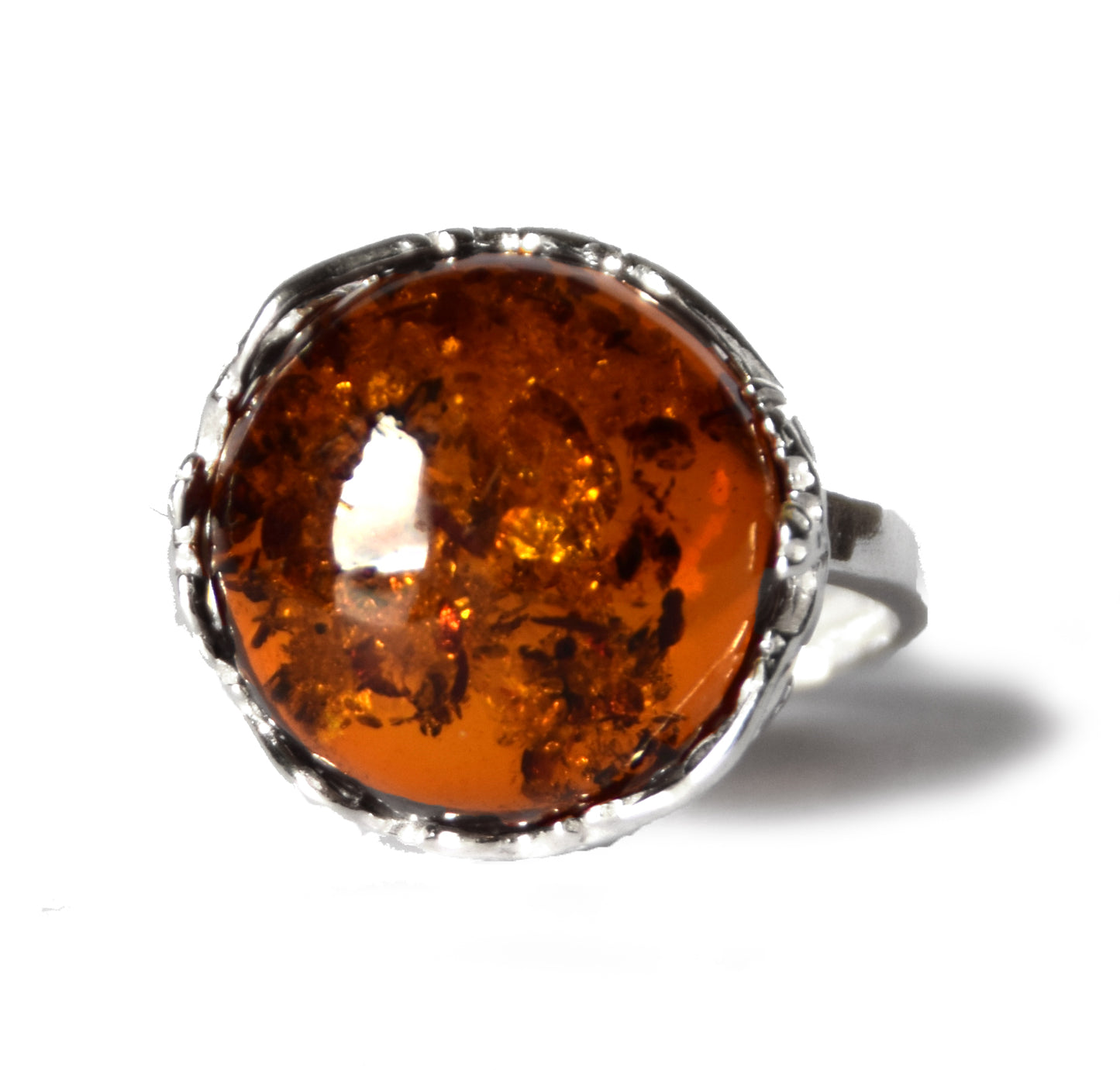 MJ Baltica, ring, natural Baltic amber, 925 silver, adjustable, handcrafted, cognac amber, filigree, BP116