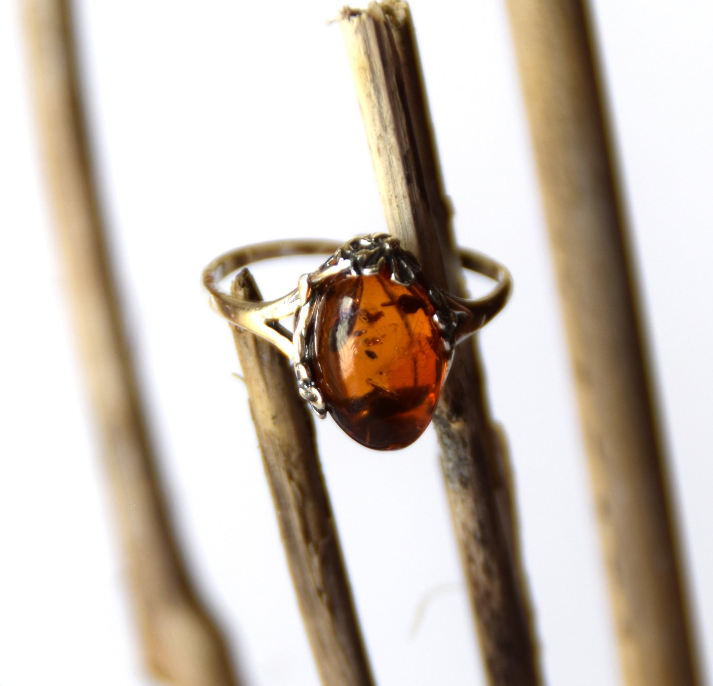 MJ Baltica, ring, natural Baltic amber, 925 silver, adjustable, handcrafted, cognac amber, filigree, BP118