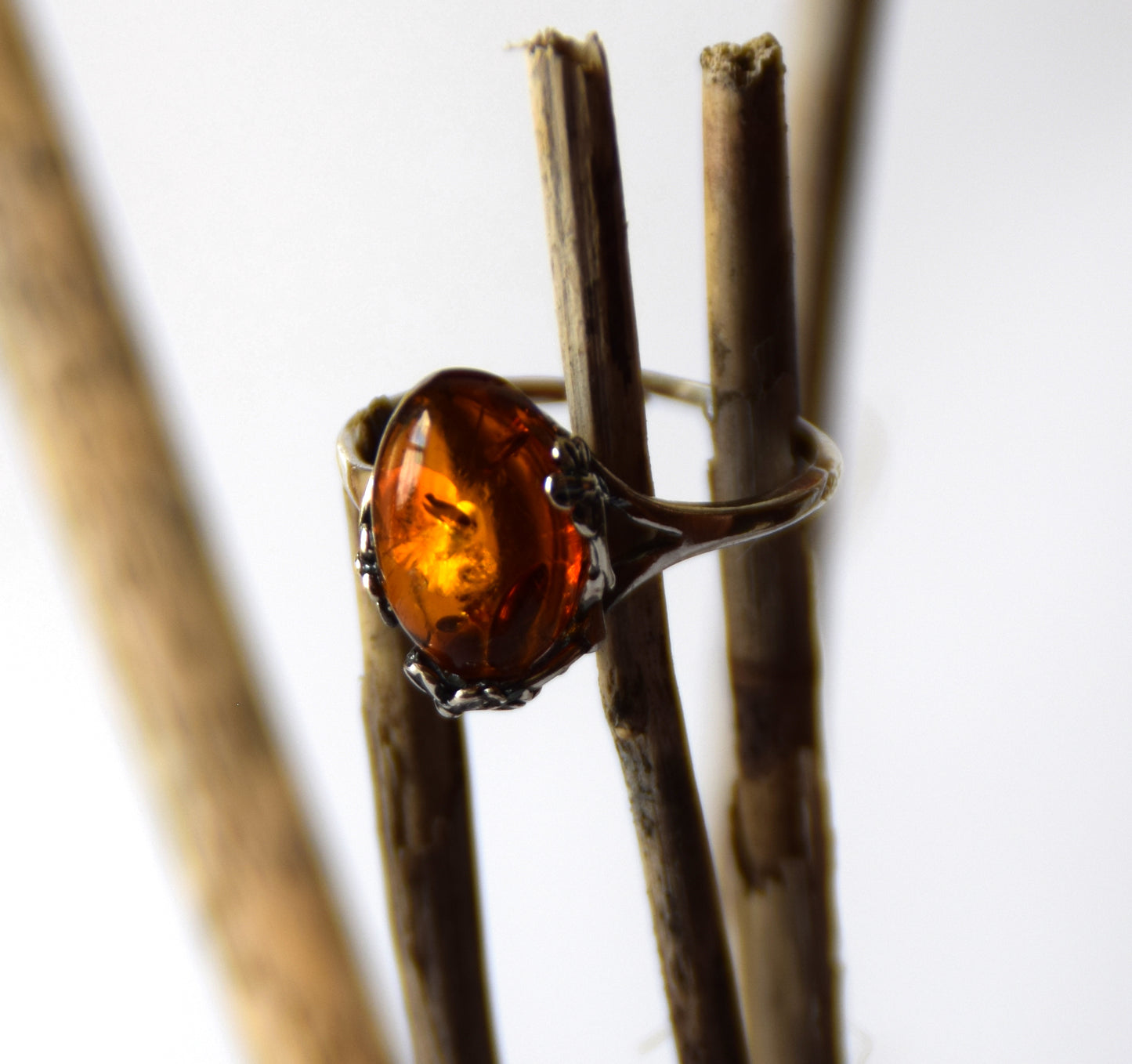 MJ Baltica, ring, natural Baltic amber, 925 silver, adjustable, handcrafted, cognac amber, filigree, BP118