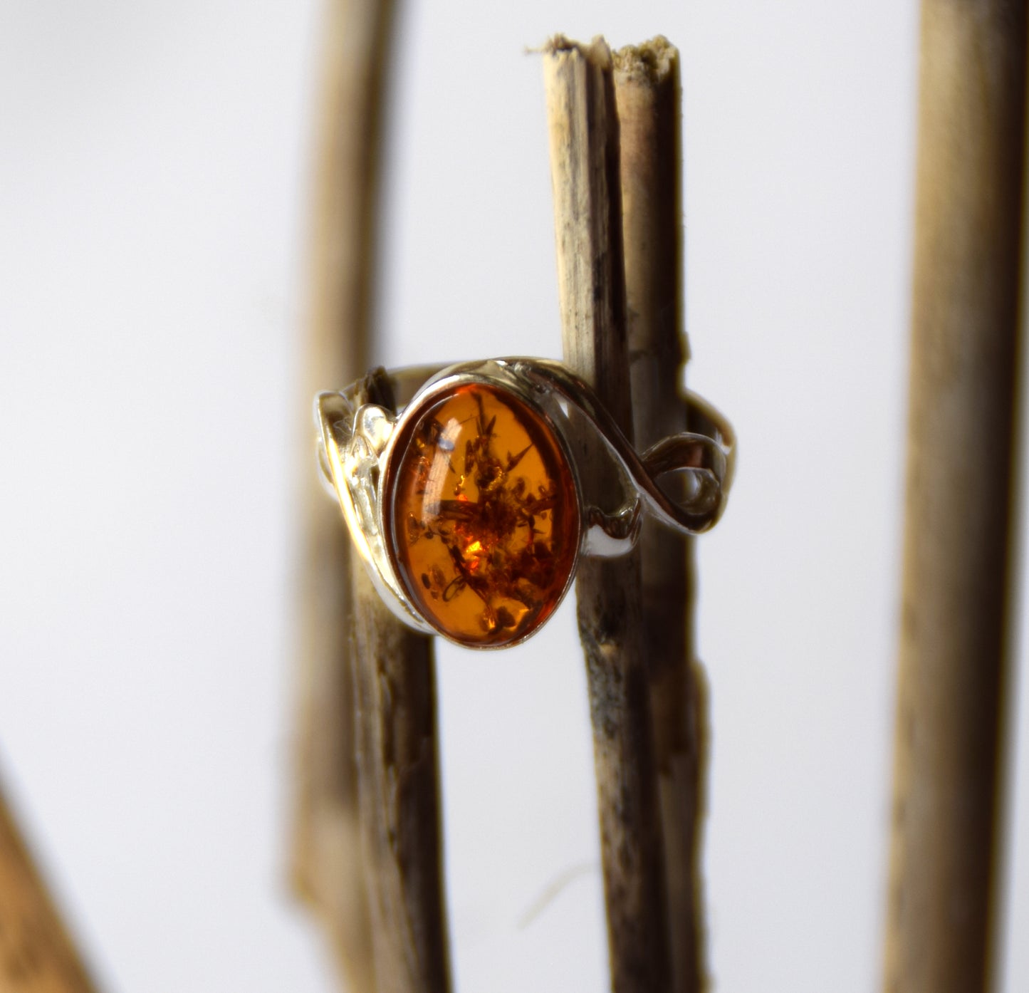 MJ Baltica, ring, natural Baltic Amber, 925 Silver, handcrafted, oval, luminous, delicate, BP119