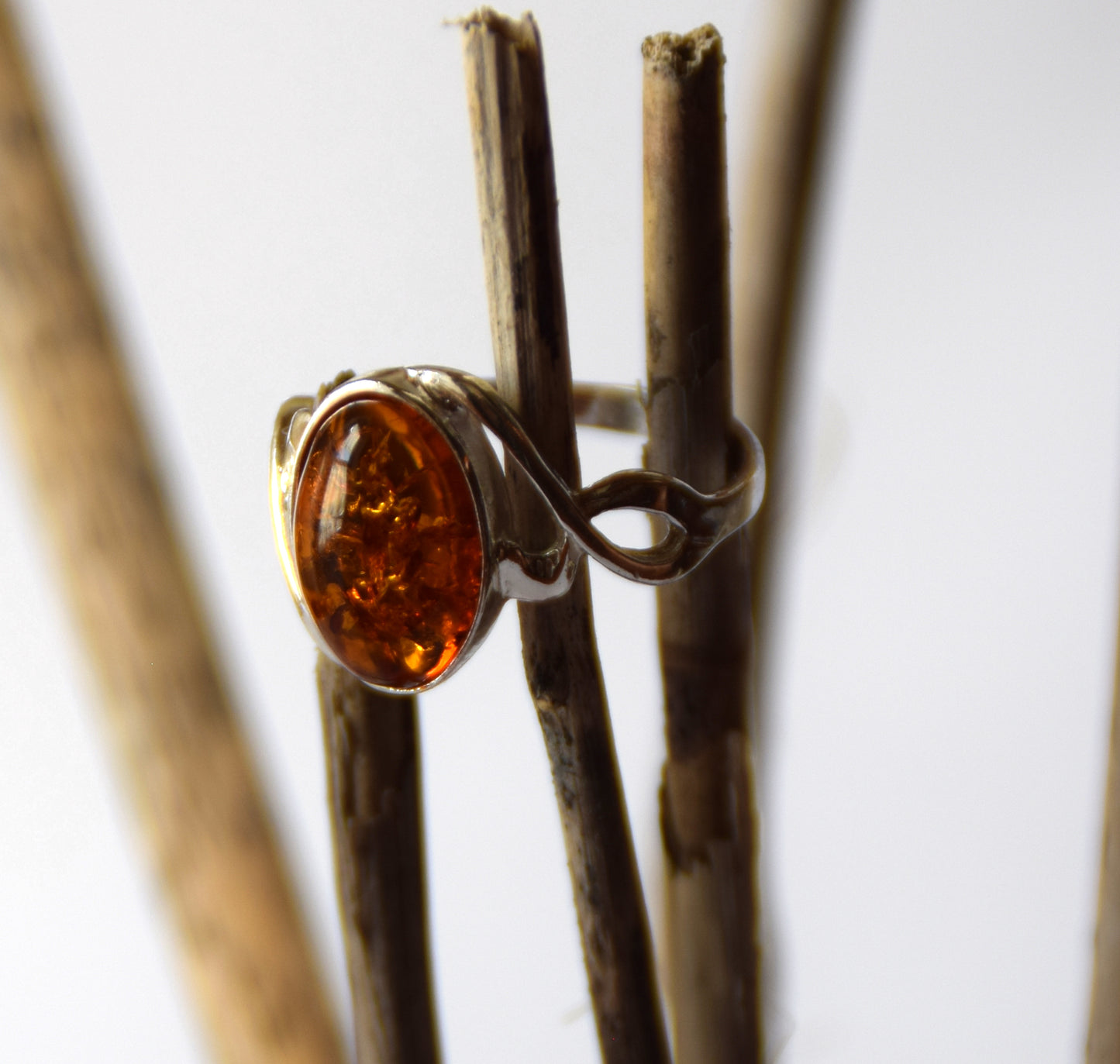 MJ Baltica, ring, natural Baltic Amber, 925 Silver, handcrafted, oval, luminous, delicate, BP119