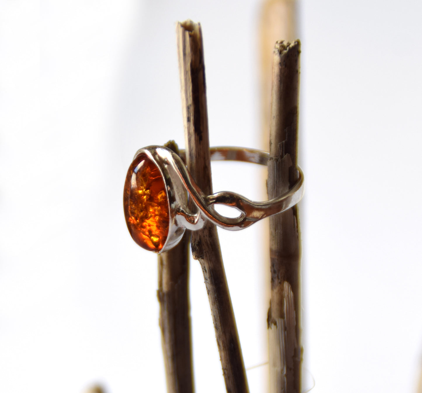 MJ Baltica, ring, natural Baltic Amber, 925 Silver, handcrafted, oval, luminous, delicate, BP119