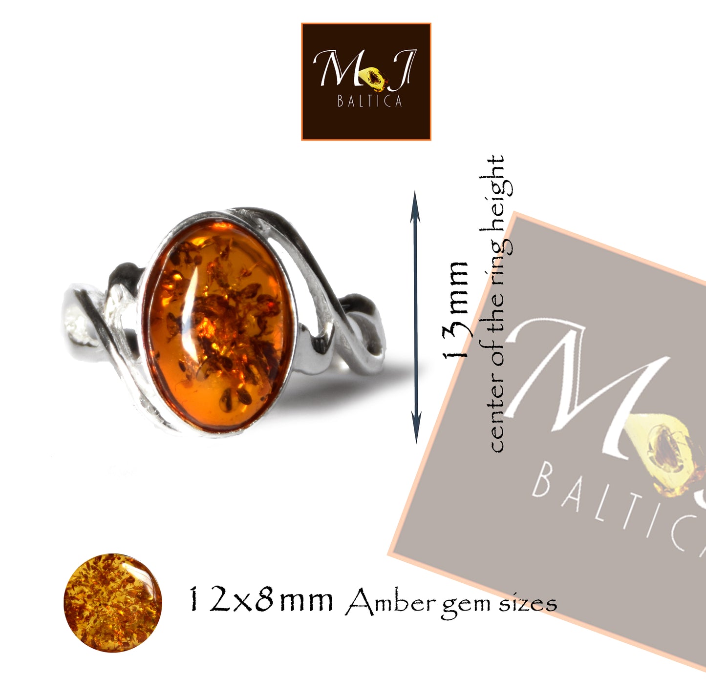 MJ Baltica, ring, natural Baltic Amber, 925 Silver, handcrafted, oval, luminous, delicate, BP119