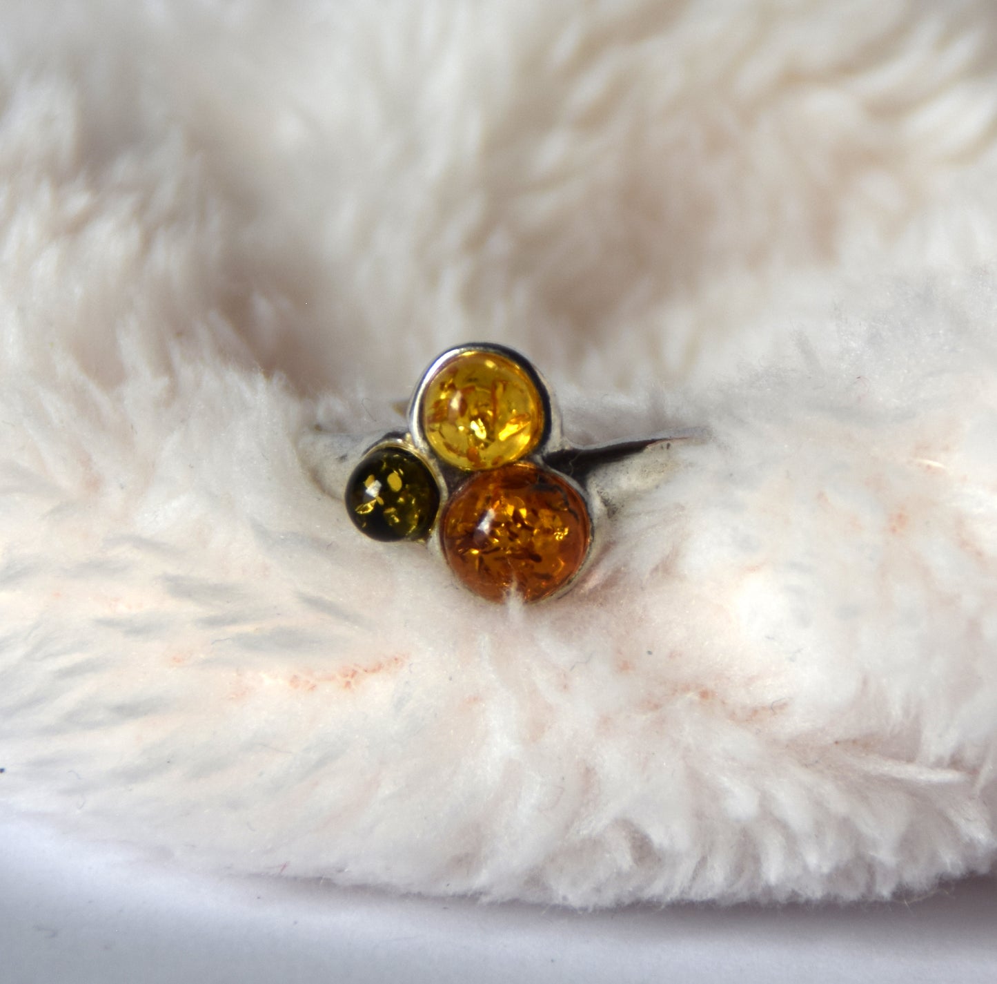 MJ Baltica, ring, natural Baltic Amber, 925 Silver, handcrafted, multicolored, luminous BP120