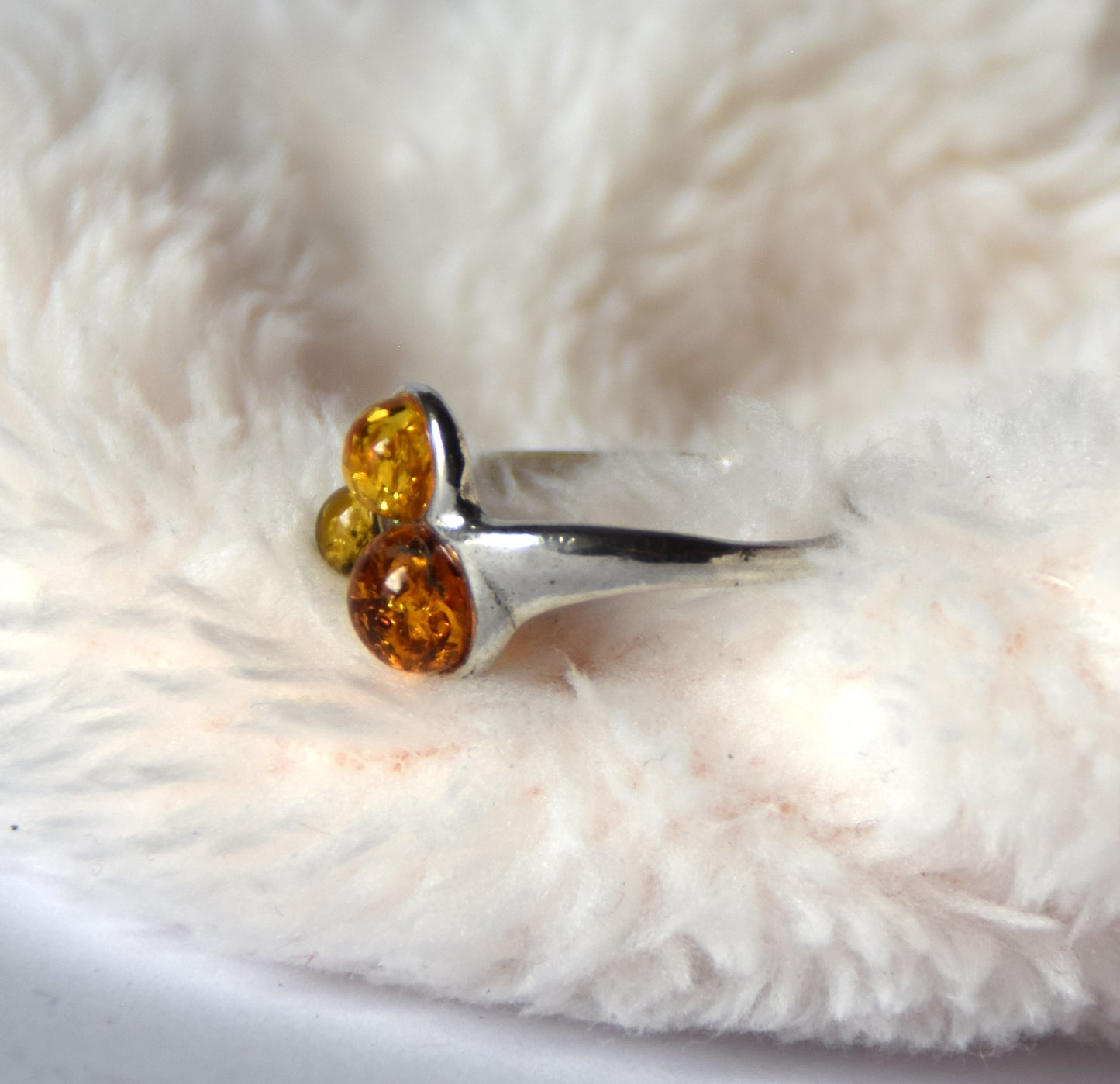 MJ Baltica, ring, natural Baltic Amber, 925 Silver, handcrafted, multicolored, luminous BP120