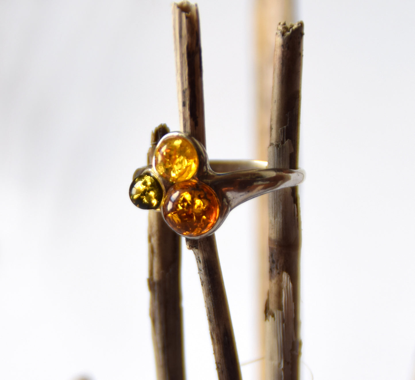 MJ Baltica, ring, natural Baltic Amber, 925 Silver, handcrafted, multicolored, luminous BP120