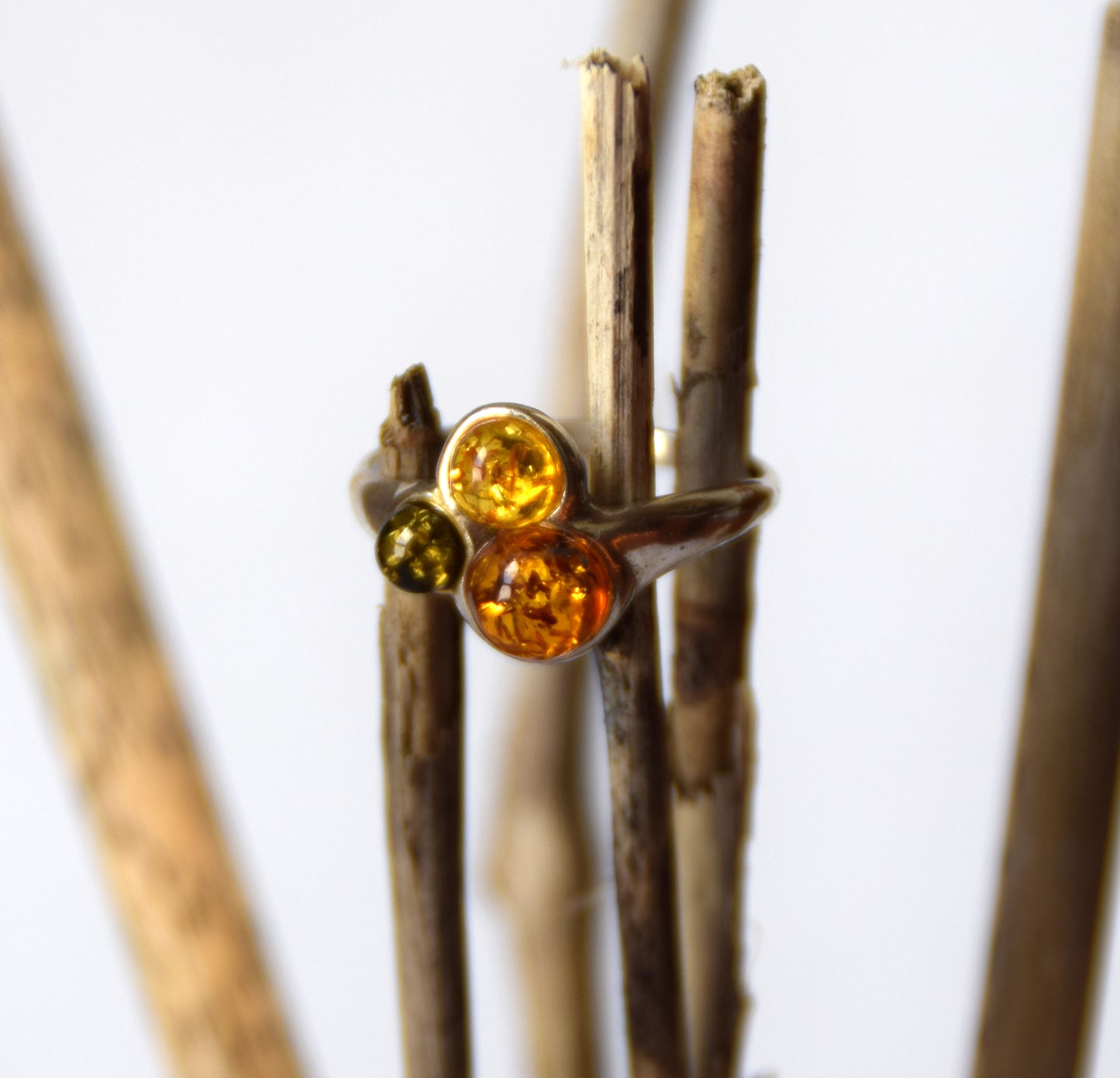 MJ Baltica, ring, natural Baltic Amber, 925 Silver, handcrafted, multicolored, luminous BP120