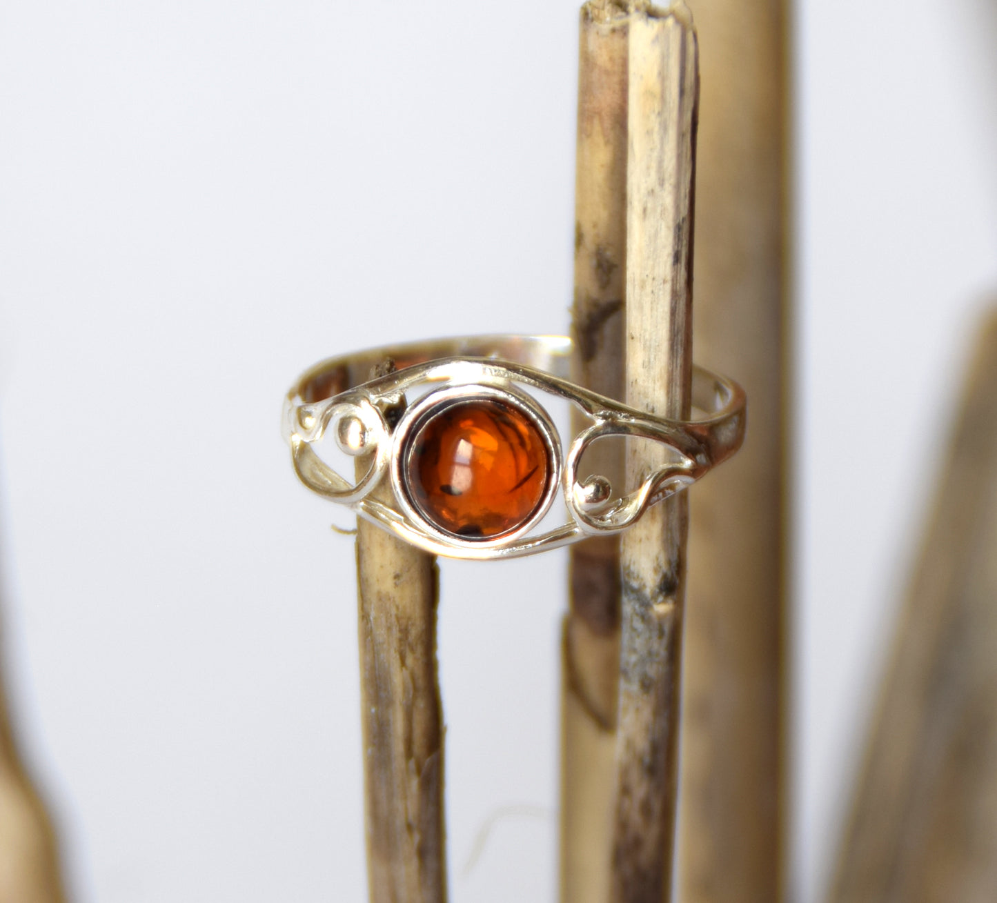 MJ Baltica, ring, natural Baltic Amber, 925 Silver, handcrafted, oval, luminous, delicate, BP121