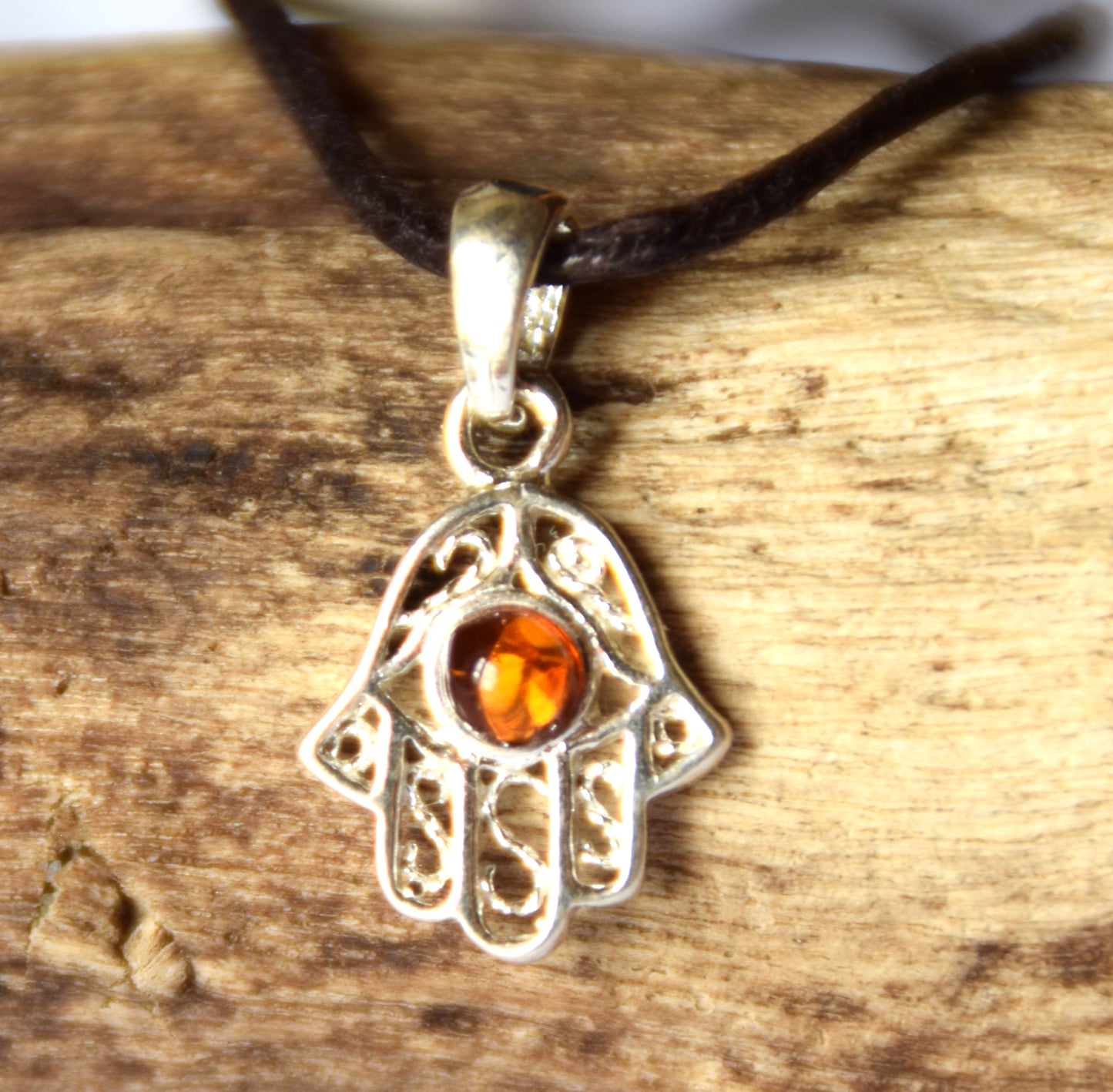 MJ Baltica, pendant, natural Baltic amber, 925 silver, hand of fatima, handcrafted, sweet, BW139