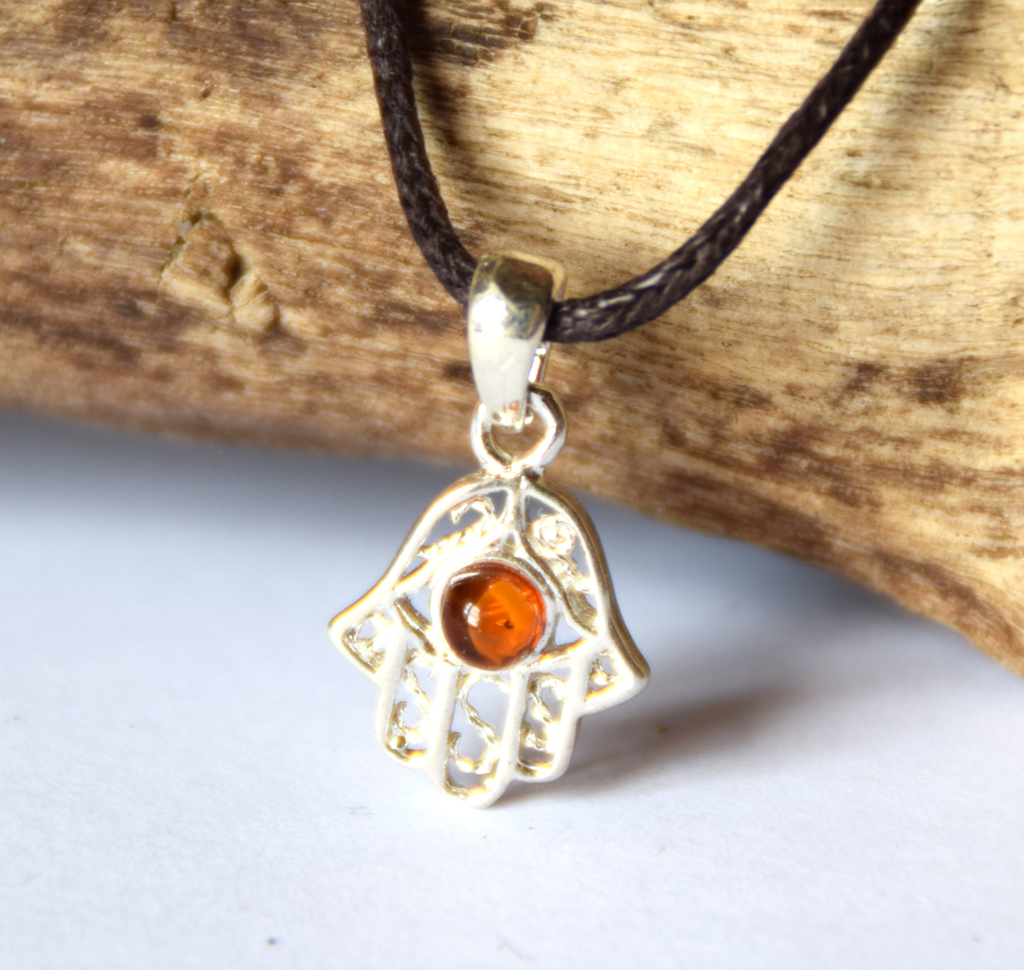 MJ Baltica, pendant, natural Baltic amber, 925 silver, hand of fatima, handcrafted, sweet, BW139