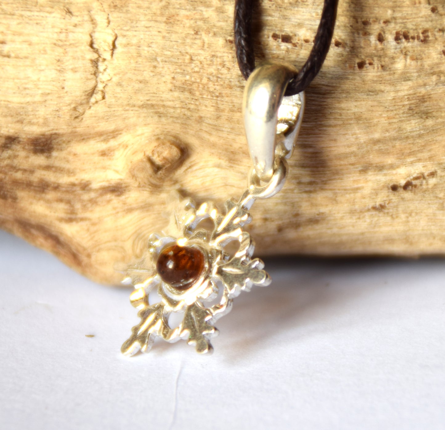 MJ Baltica, pendant, natural Baltic amber, 925 silver, snowflake, handcrafted, delicate, BW142