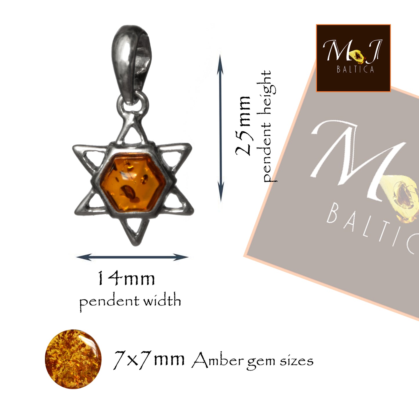 MJ Baltica, pendant, natural Baltic amber, 925 silver, oval, handcrafted, delicate, BW143