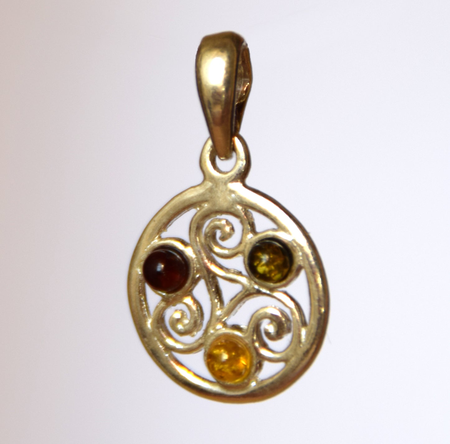 MJ Baltica, pendant, natural Baltic amber, 925 silver, triskeles, handcrafted, delicate, BW144