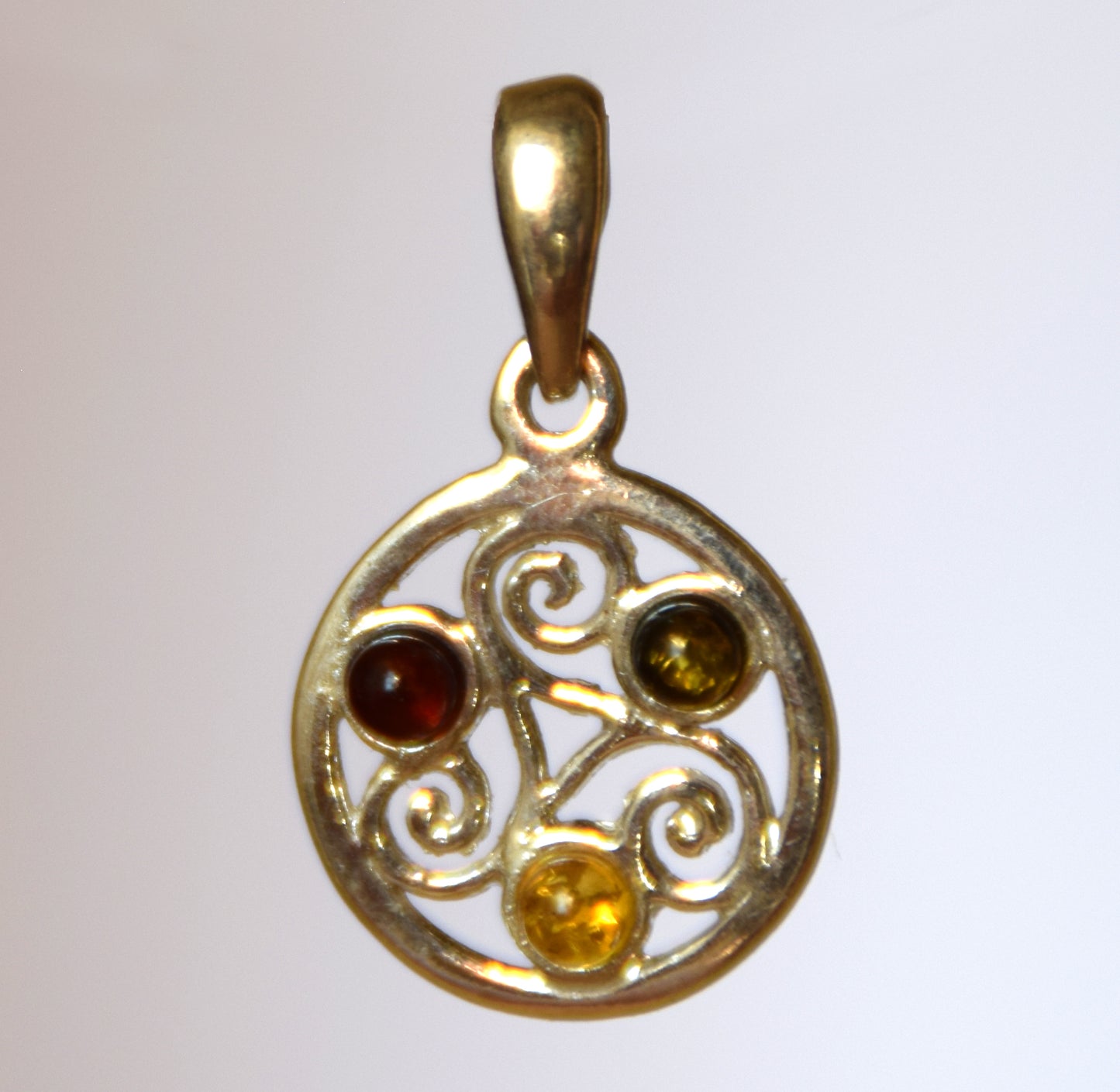 MJ Baltica, pendant, natural Baltic amber, 925 silver, triskeles, handcrafted, delicate, BW144