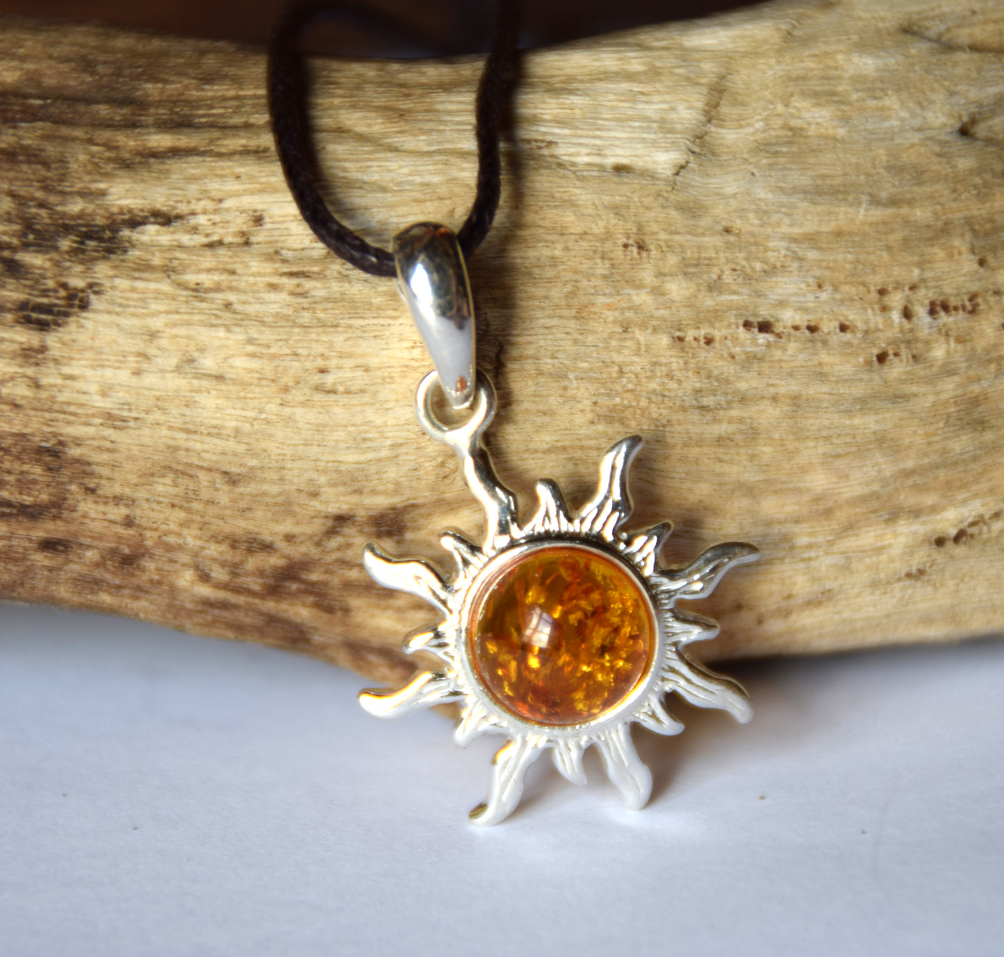 MJ Baltica, pendant, natural Baltic amber, 925 silver, sun, handcrafted, delicate, BW146