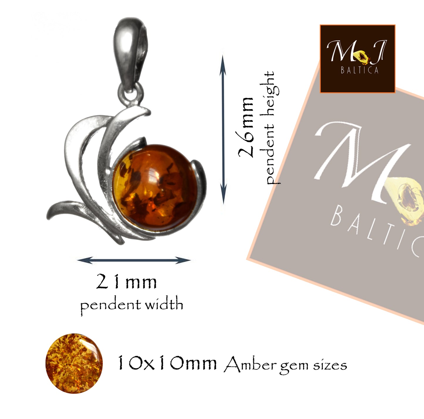 MJ Baltica, pendant, natural Baltic Amber, 925 Silver, abstract, handcrafted, delicate, BW149