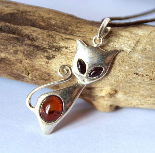 MJ Baltica, pendant, natural Baltic amber, 925 silver, cat, cat, unisex, handcrafted, BW191